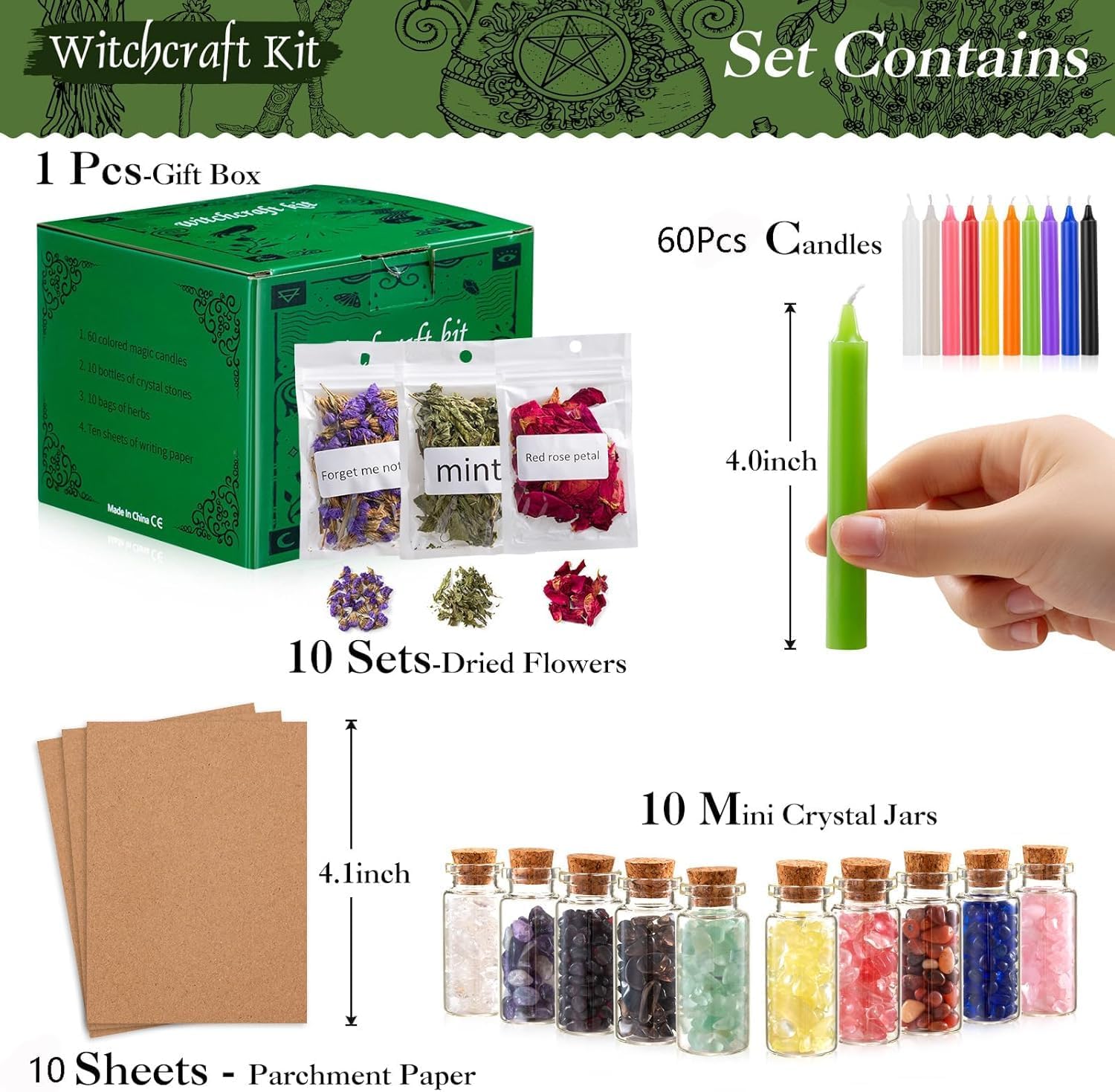 AOSEE Witchcraft Supplies Kit 52Pcs for Beginners