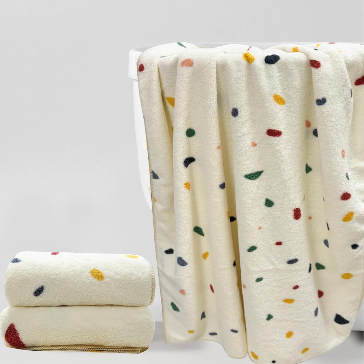 USTIDE 3 Piece Towels Set Multicolor Dots Pattern