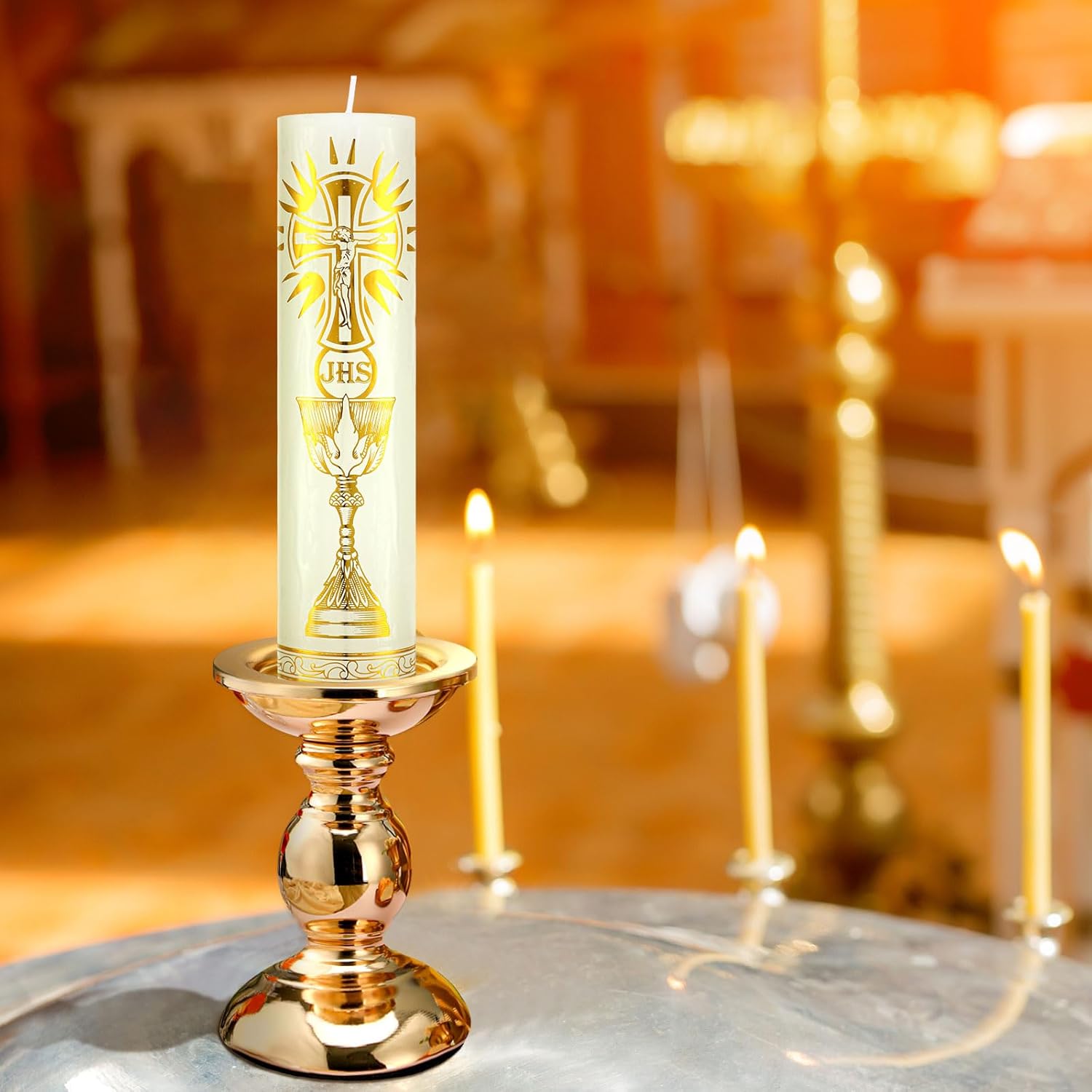 Threlaco Paschal Candle with Iron Holder - Classic Style
