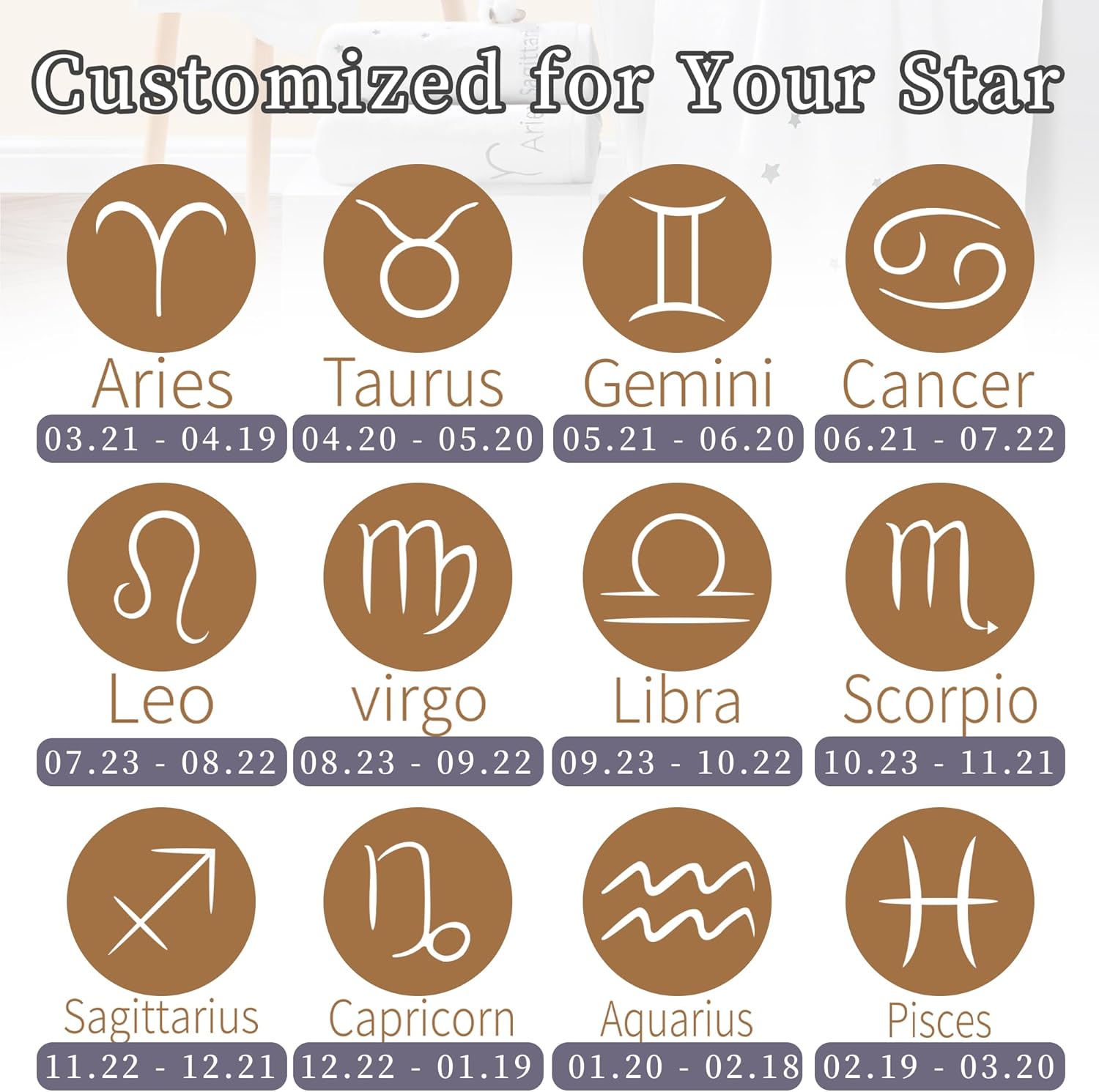 Monogrammed Bath Towels - Zodiac Taurus Design 2PC Set Ivory