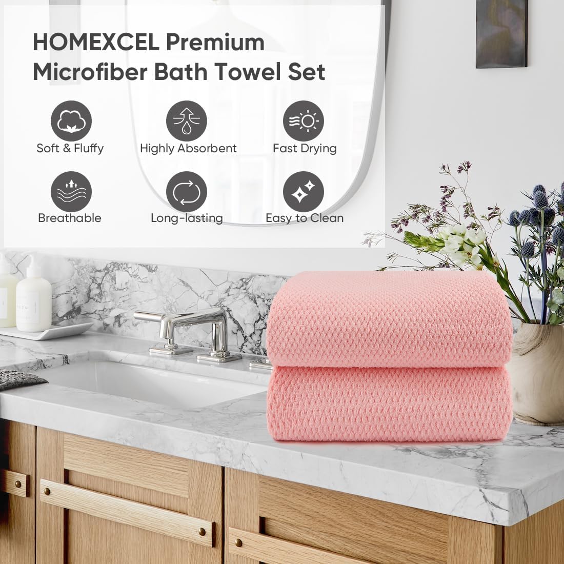 YHPDYL 2-Pack Microfiber Bath Towels - Ultra Soft Quick Dry 3X Absorbency
