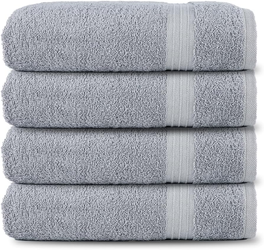 Textila Bath Towels - 30x60 Inch Pack of 4 Light Grey 1