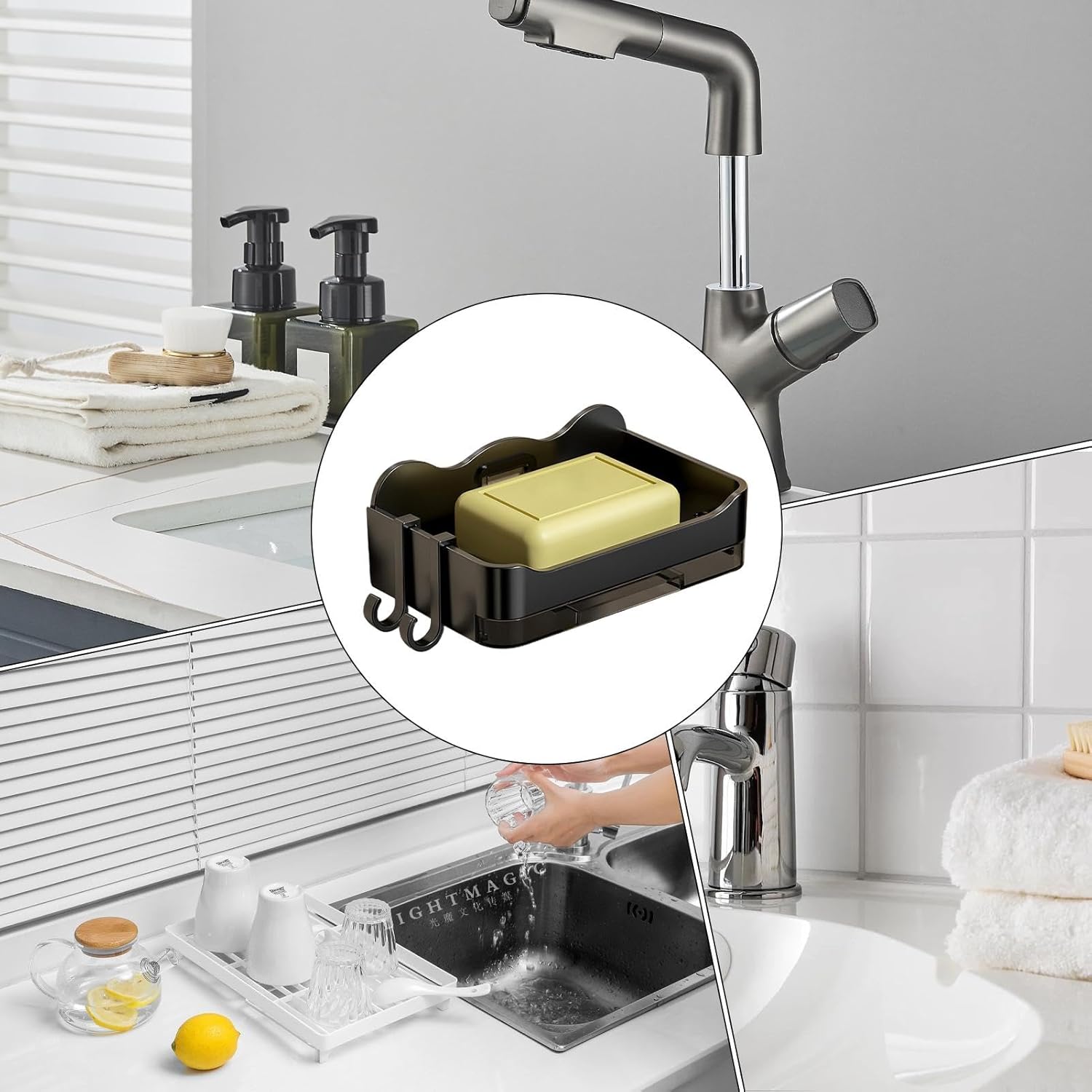 Stylish Wall Soap Holder with Hooks - No Drilling