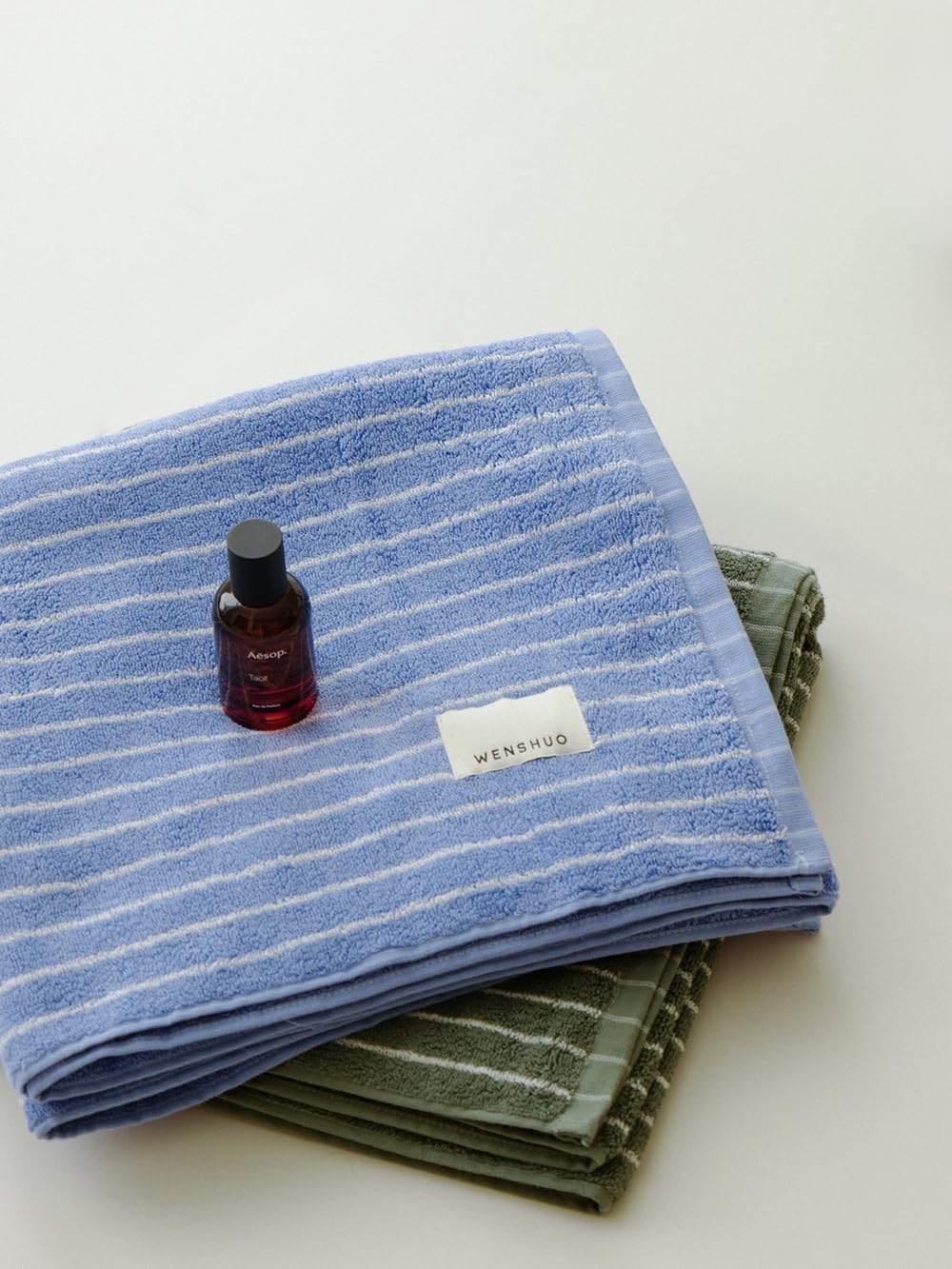 WENSHUO Azure Holiday-Striped Bath Towel 100 Combed Cotton Luxury Super Absorbent