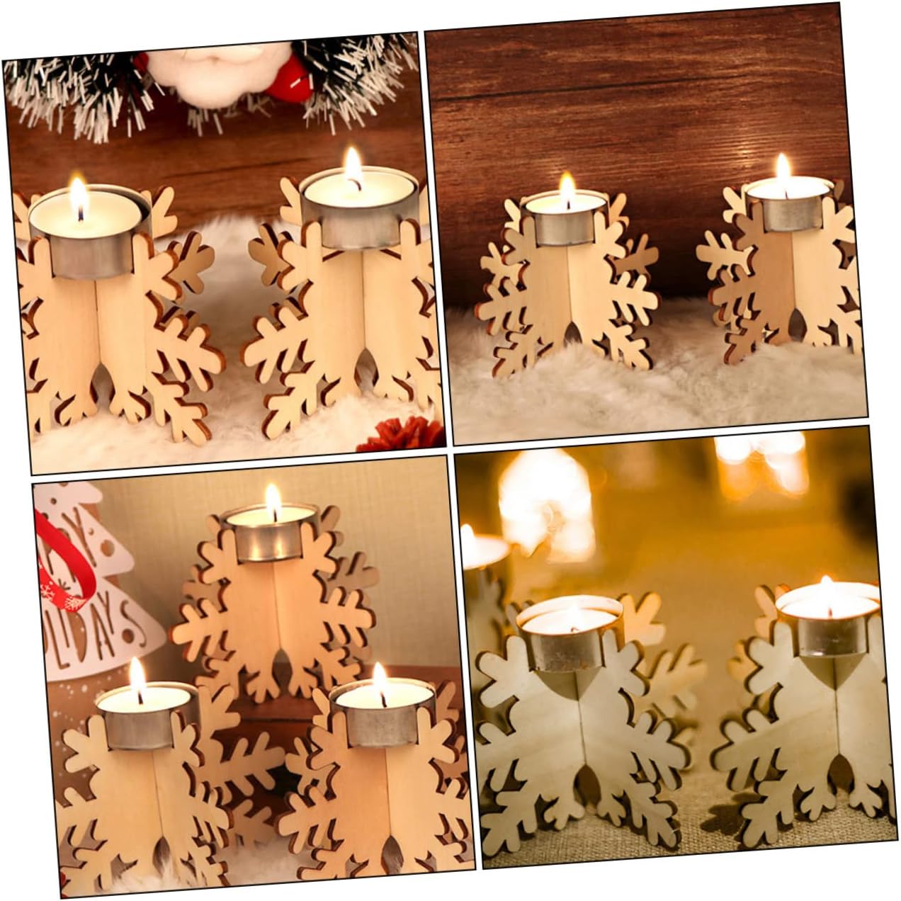 WOONEKY Wooden Snowflake Candle Sticks 6 Pack Christmas Decor 1