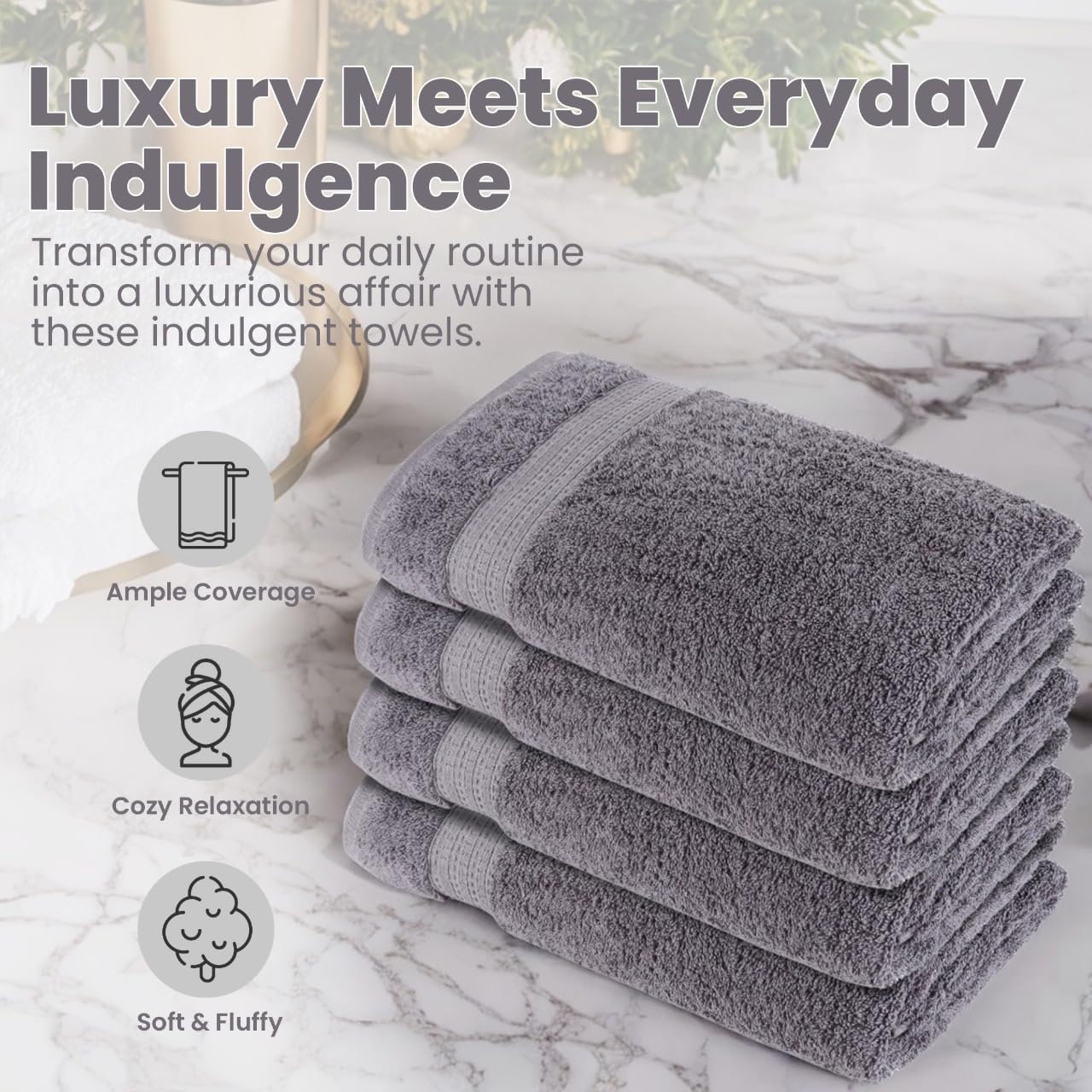 Organix Luxury 4 Pack Bath Towels Dark Grey 30x60 Inches
