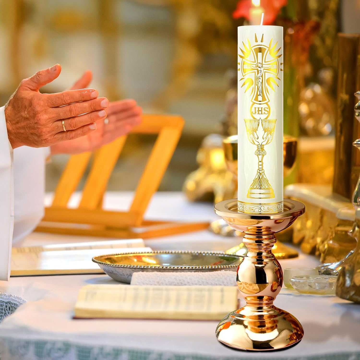 Threlaco Paschal Candle with Iron Holder - Classic Style