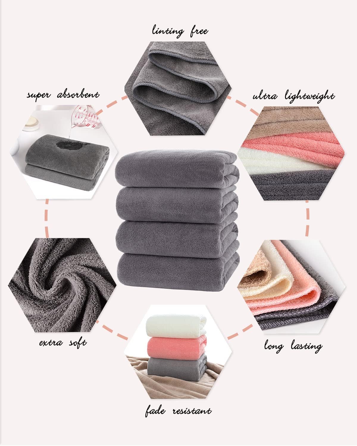 Lumimi 4-Piece Dark Grey Microfiber Bath Towel Set