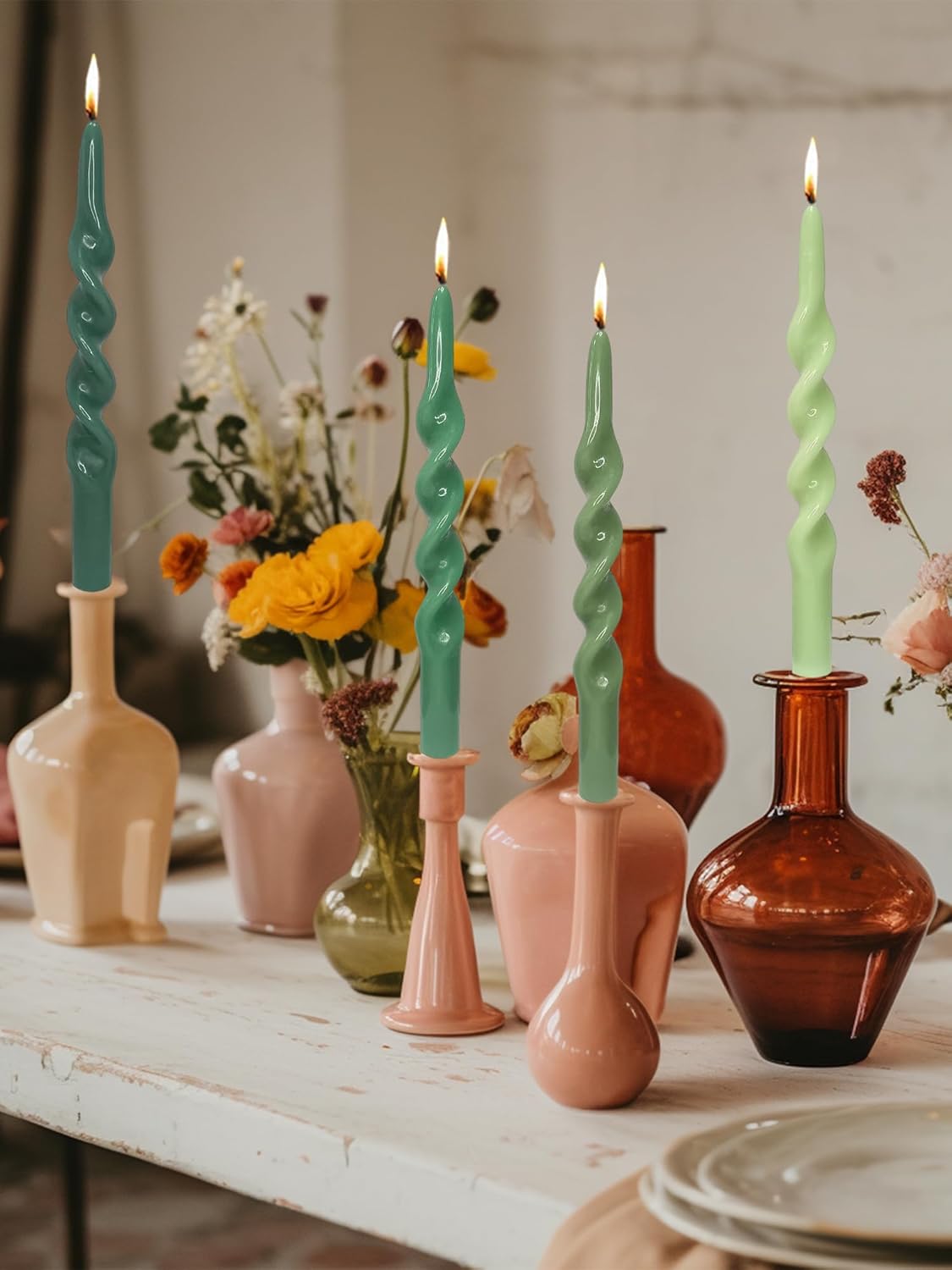 LPUSA Green Spiral Taper Candles Set of 4