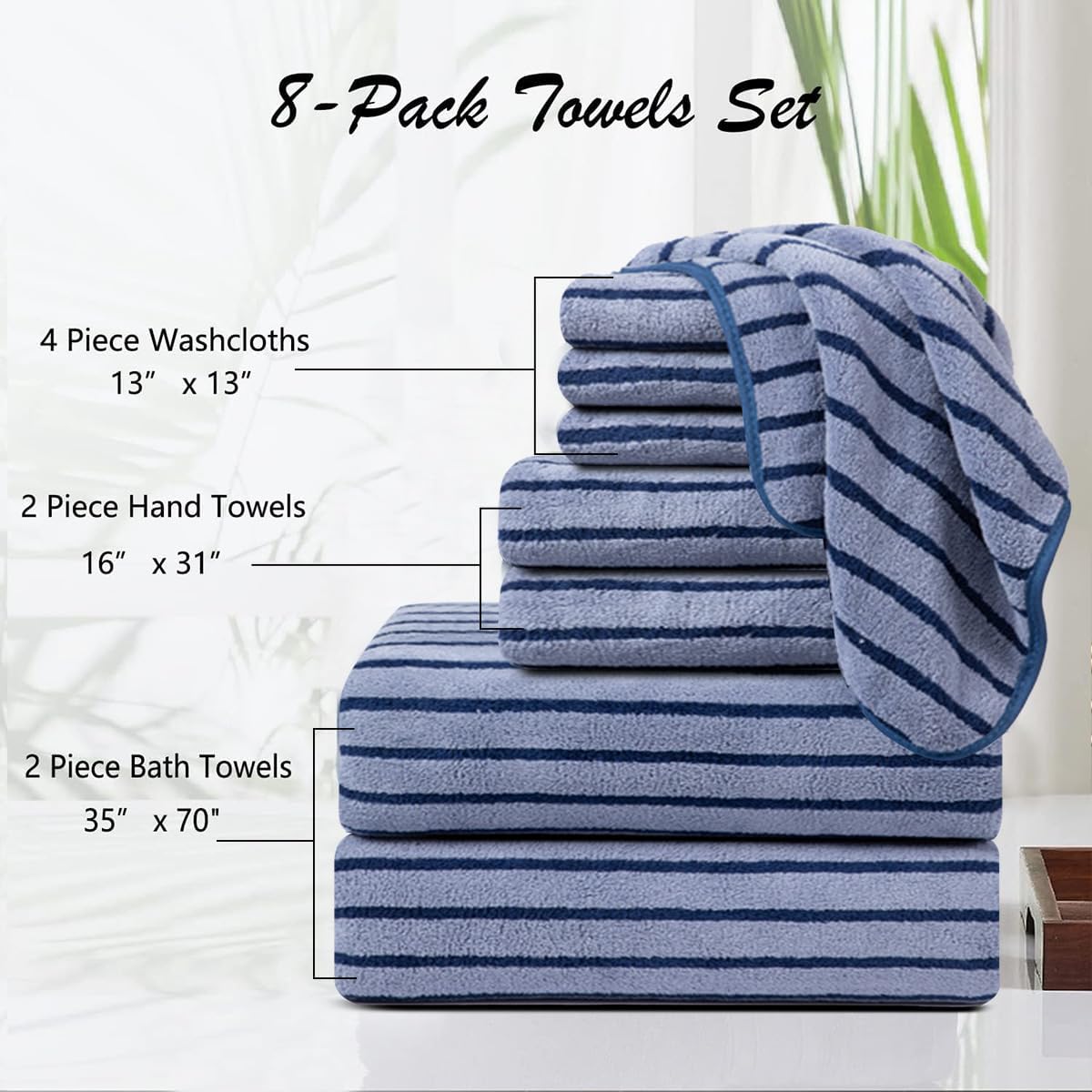 Oliven 8 Pcs Navy Cabana Stripe Towel Set