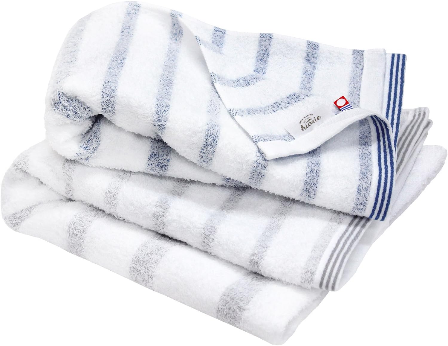 HIORIE Imabari Towel Set 2-Piece Stripes Blue Grey