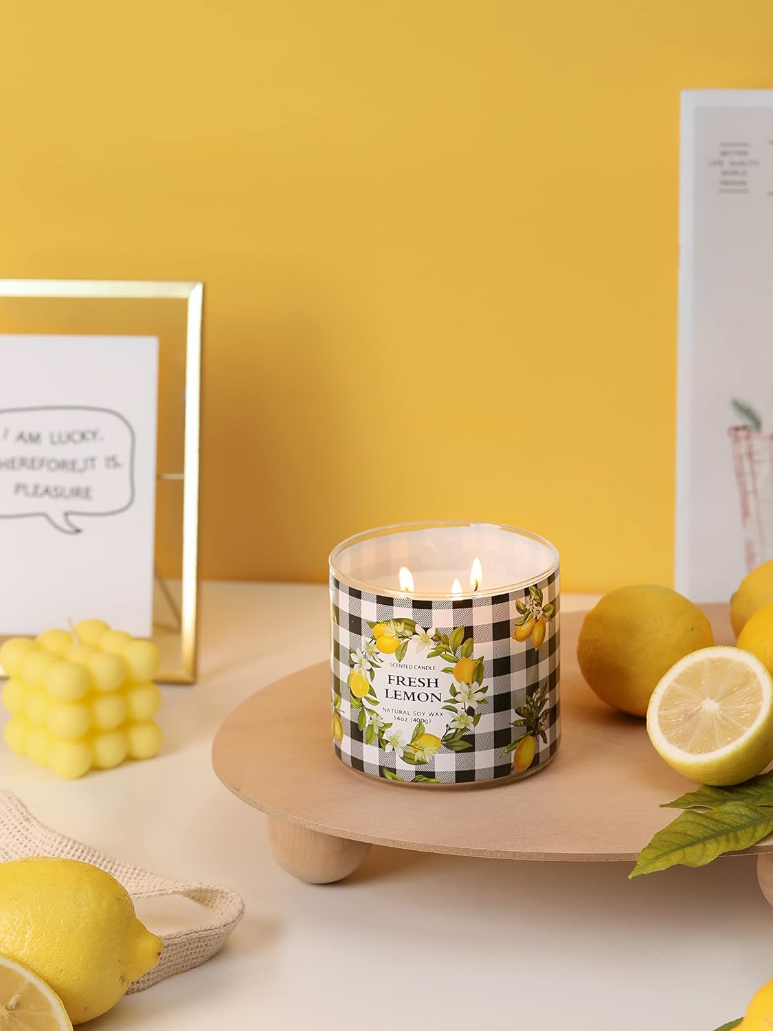 Fresh Lemon Scented Jar Candle 14 oz 3 Wicks