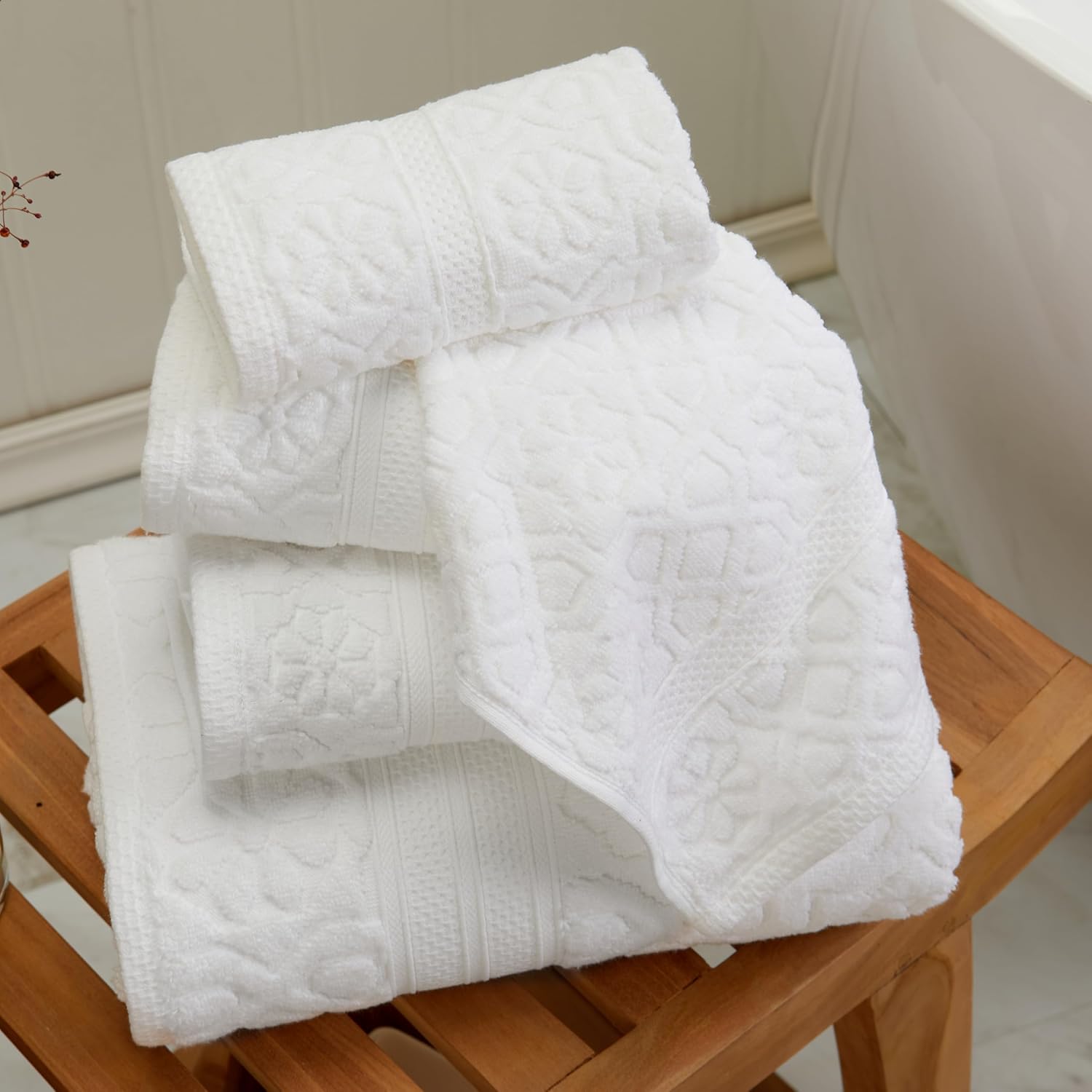 Springtree Home Cotton Towel Set - 6 Piece Floral Textured