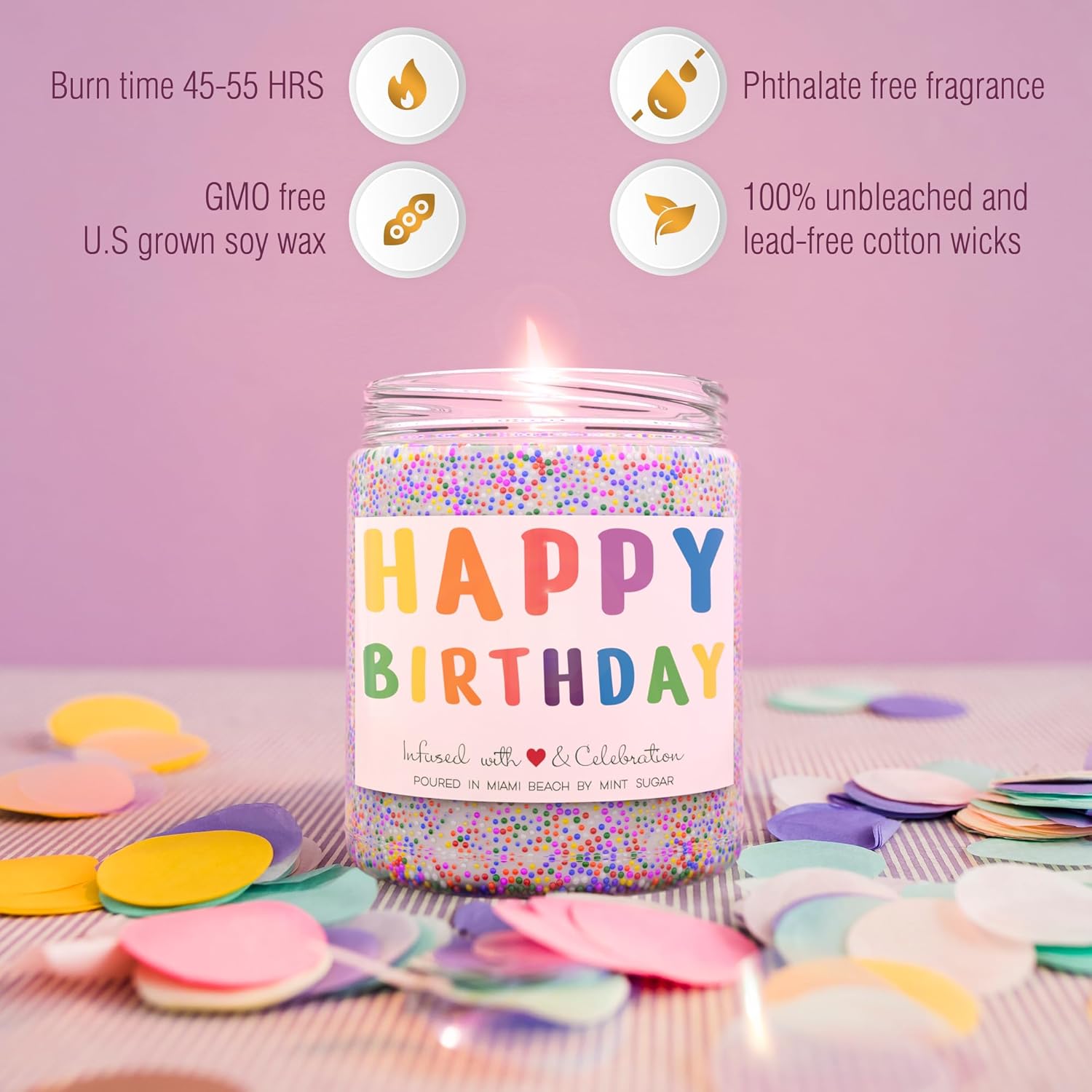 Happy Birthday Candle - Vanilla Cake Scent 9oz Made in USA