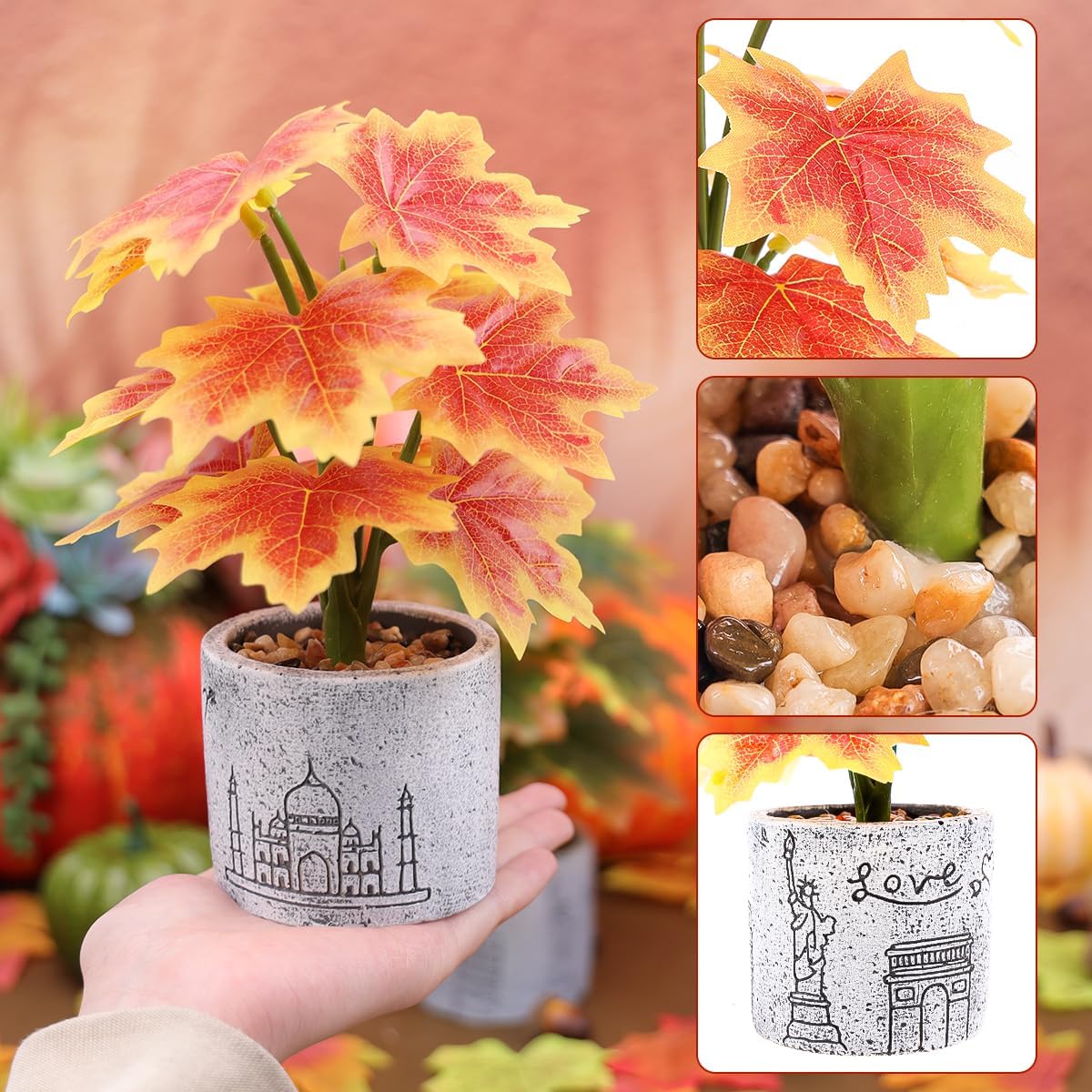 8 Inch Artificial Maple Leaves Potted Plant Decoration
