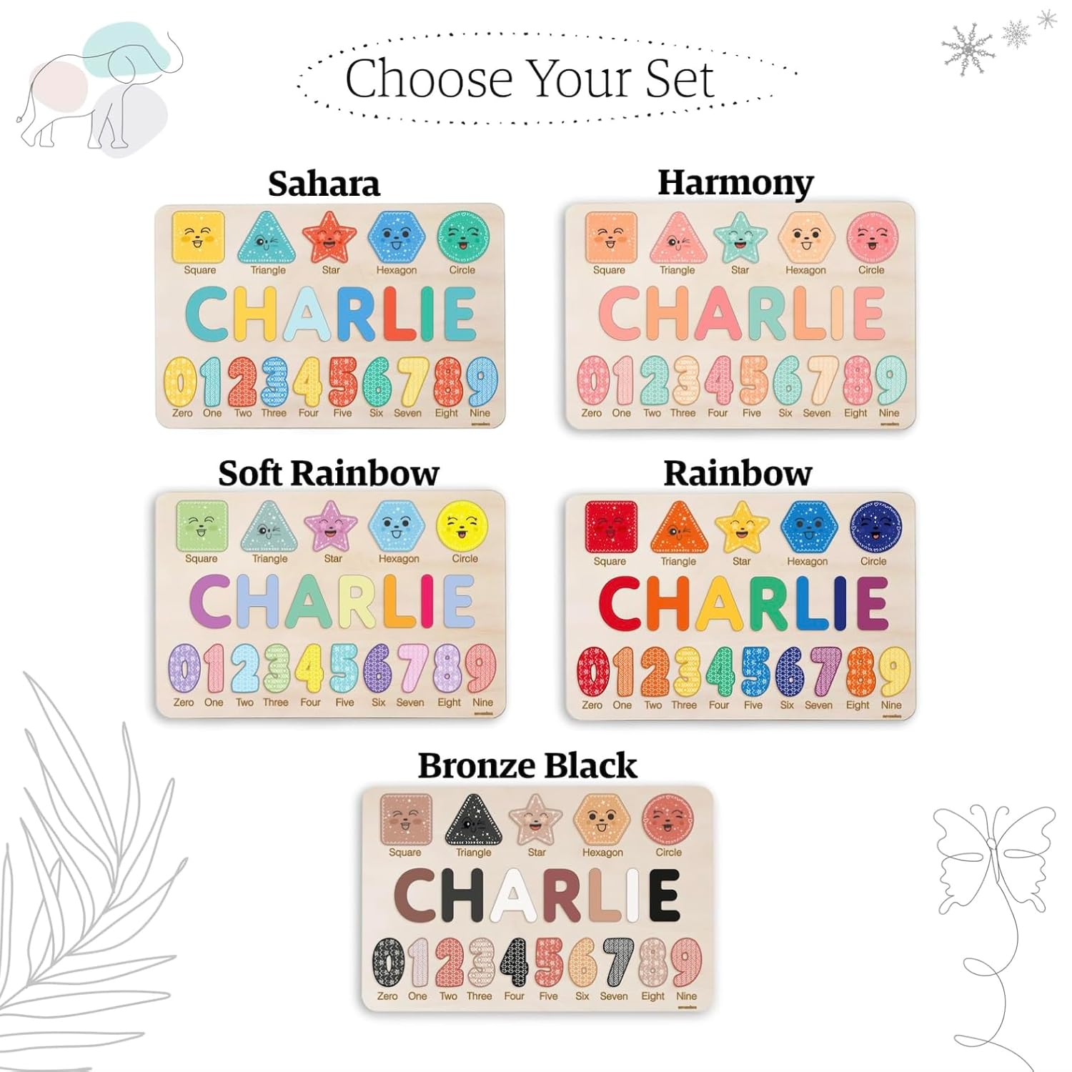 Nevandora Personalized Wooden Name Puzzle for Baby Girls and Boys