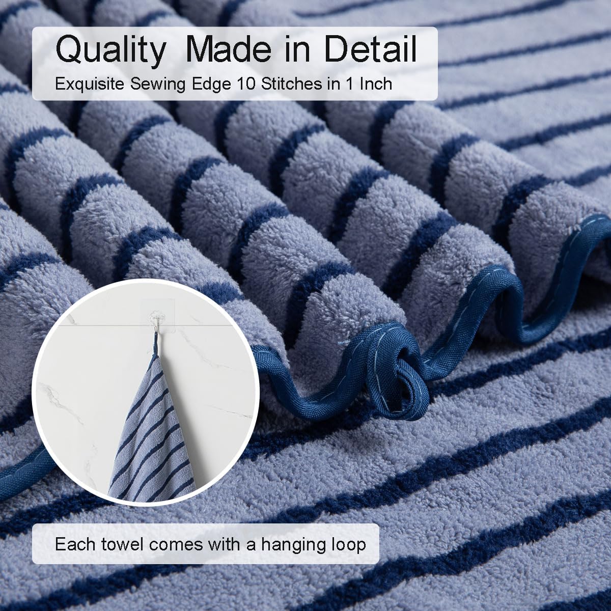 Oliven 8 Pcs Navy Cabana Stripe Towel Set