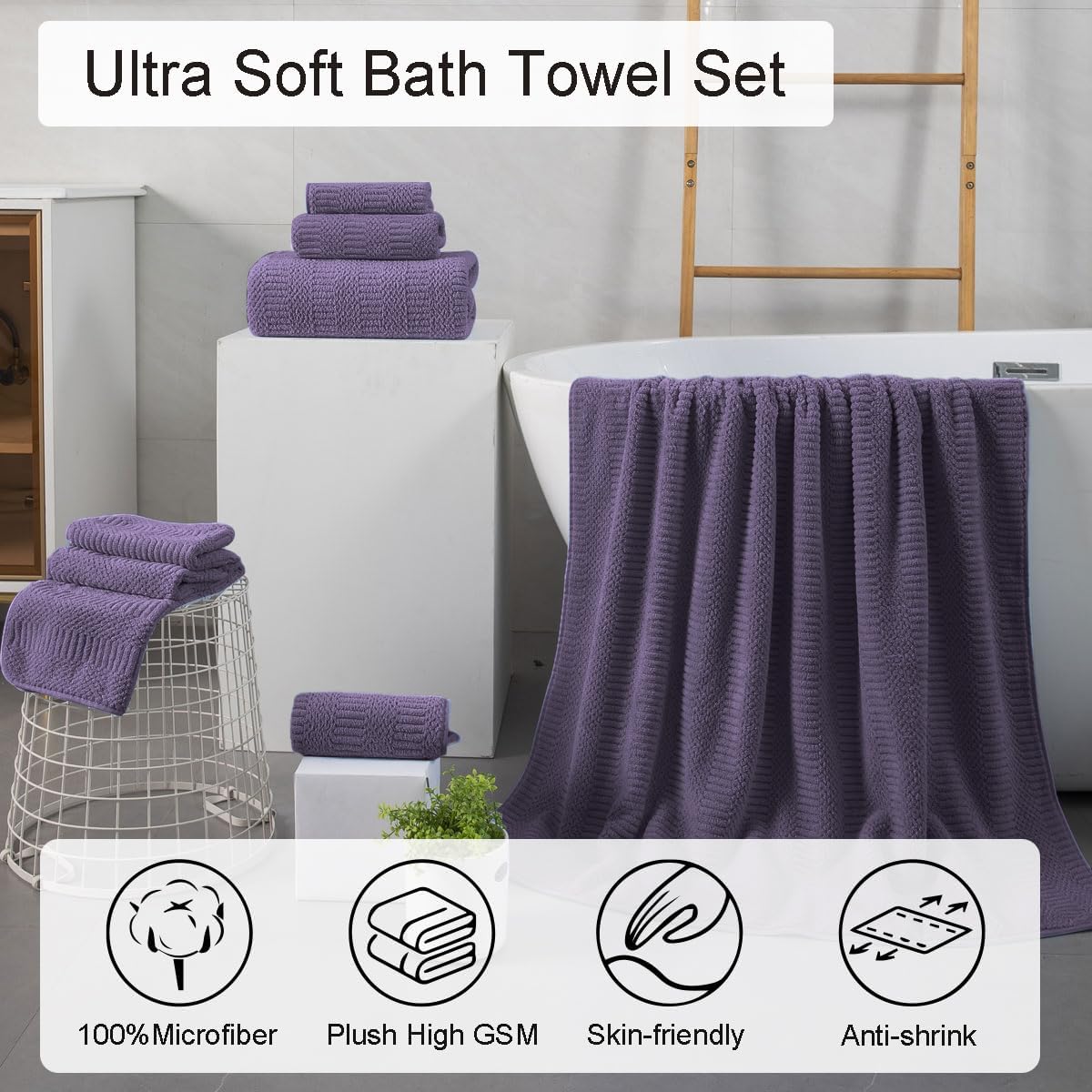 Oliven 8 Piece Oversized Purple Bath Towel Set