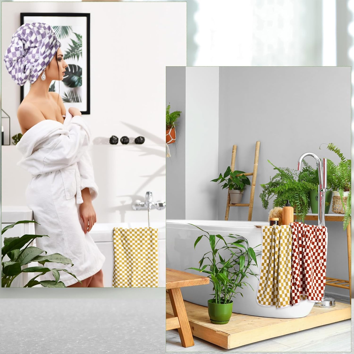 Peryiter 4 Pcs Checkered Bath Towel Set