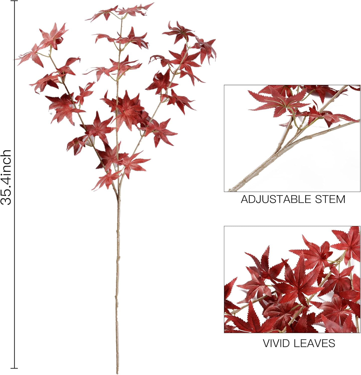 4Pcs Artificial Maple Leaves Branches Red Autumn Foliage