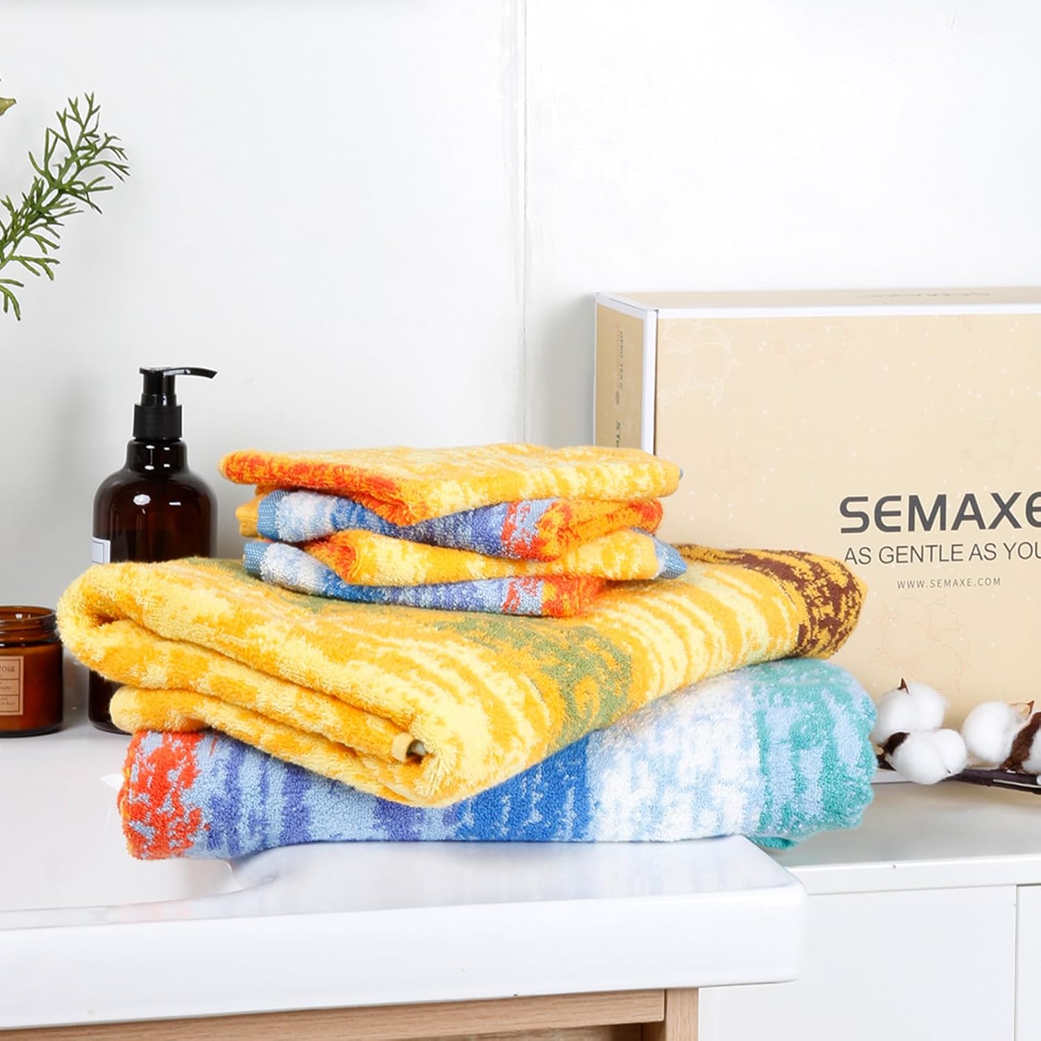 SEMAXE 6-Piece Colorful Bathroom Towel Set