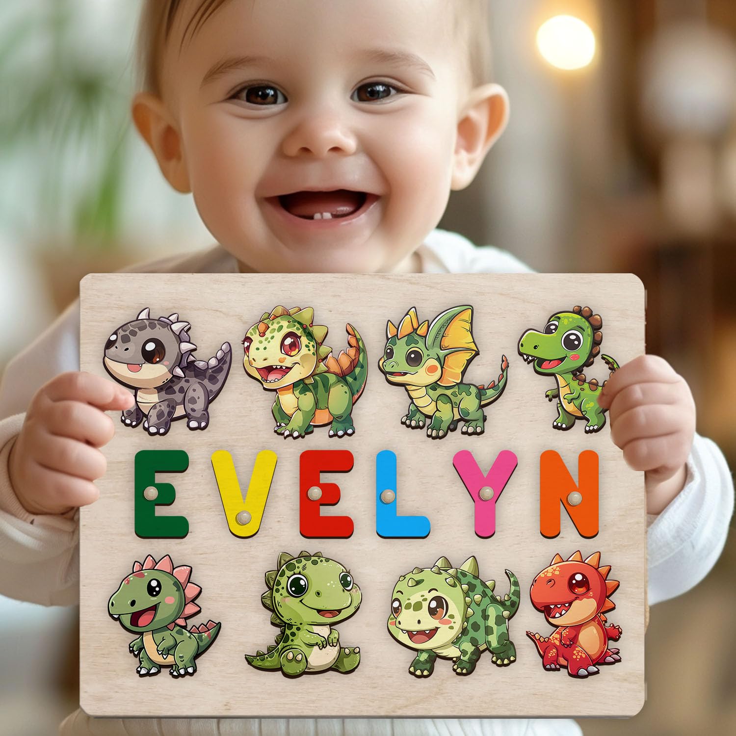 Personalized Wooden Dinosaur Puzzle Montessori Toy