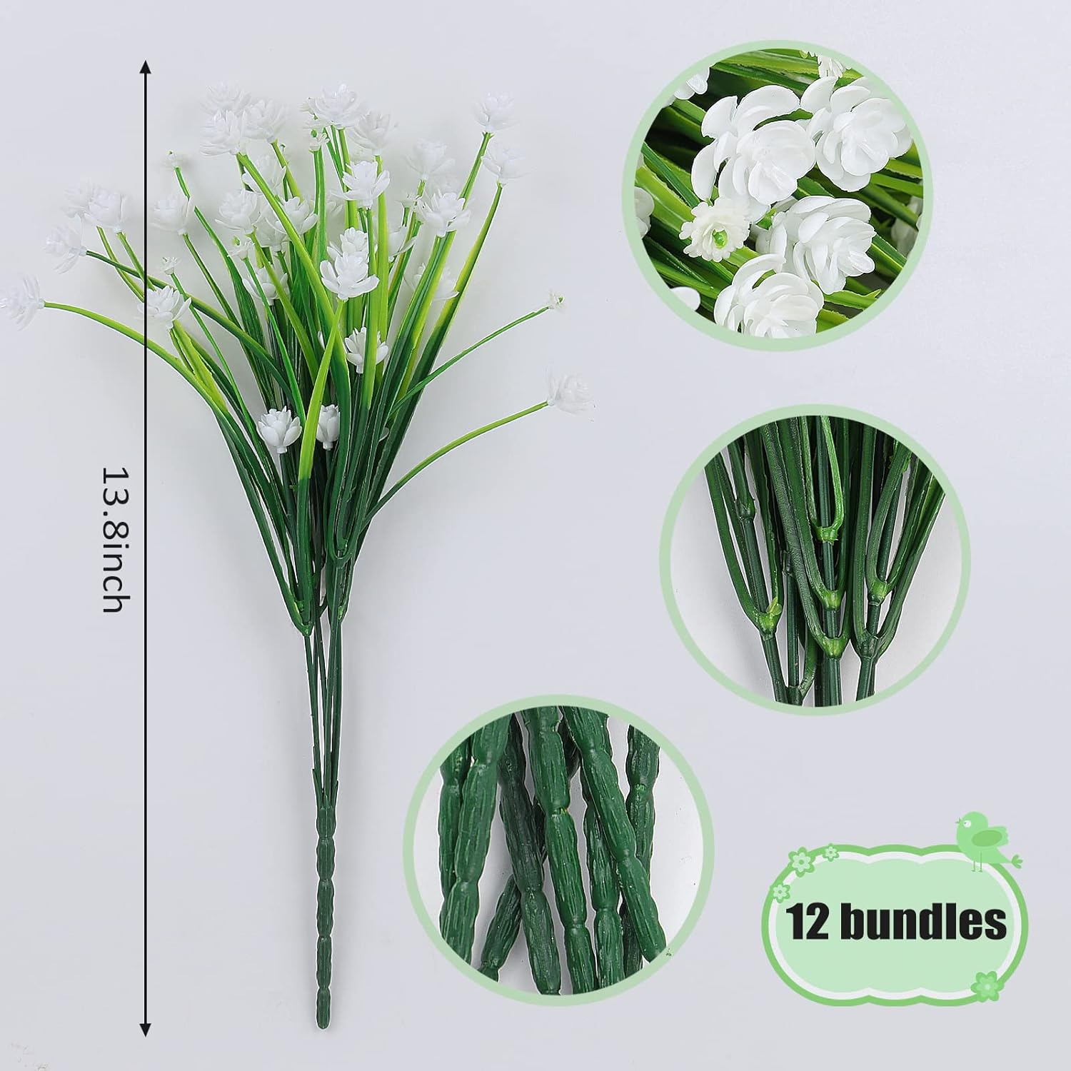 RECUTMS 12 Bundles Artificial Flowers 8Pcs Fake Grass for Outdoor 1