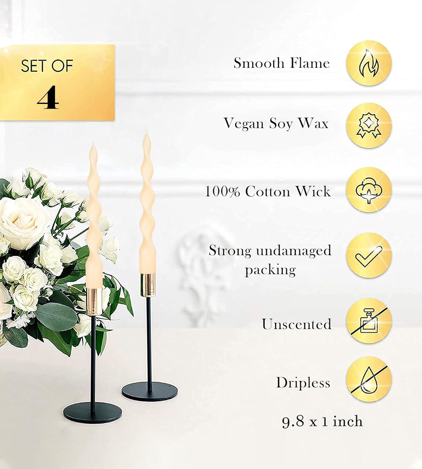 98 Inch Ivory Spiral Taper Candles Set of 4