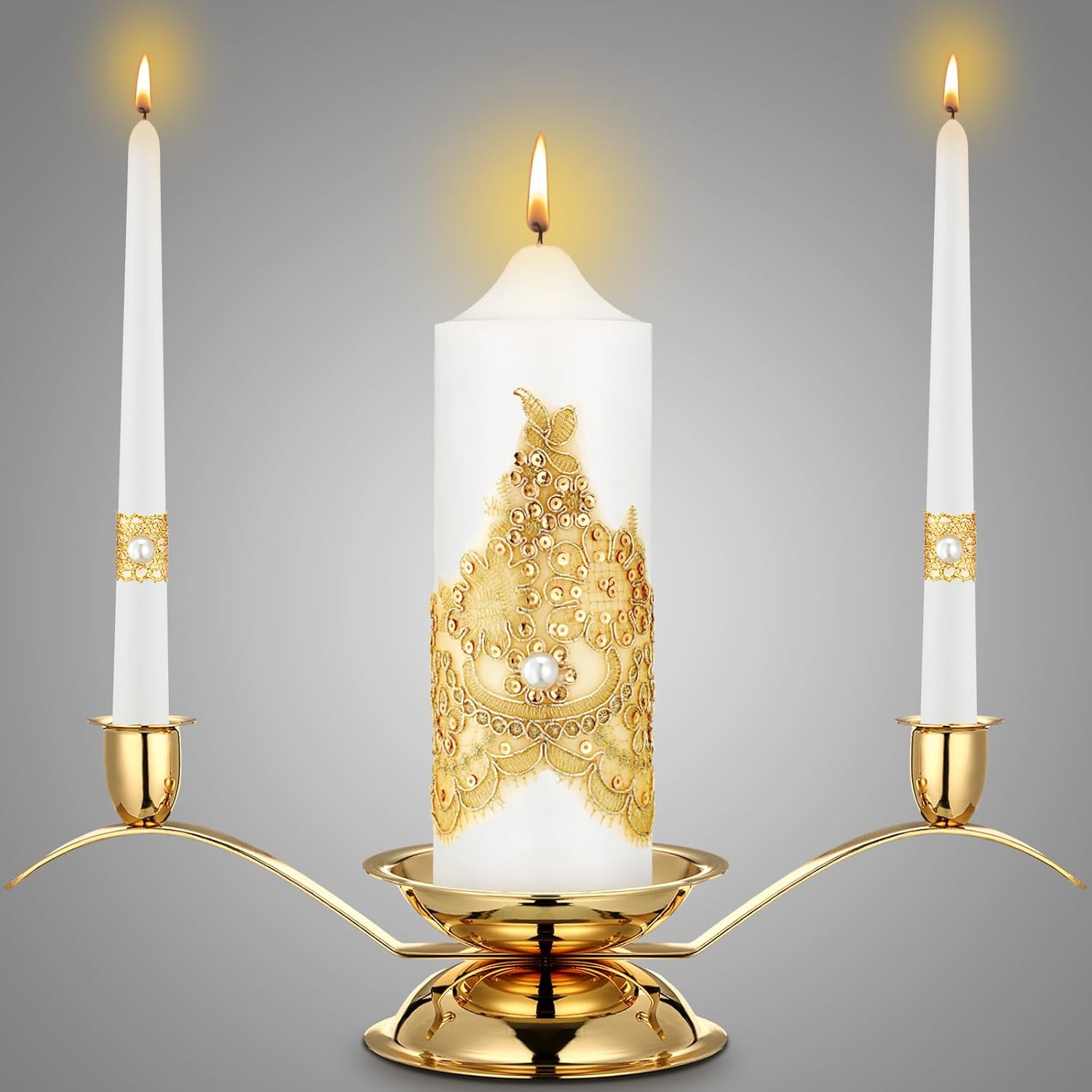 Irenare Gold Unity Candles with Holder for Wedding