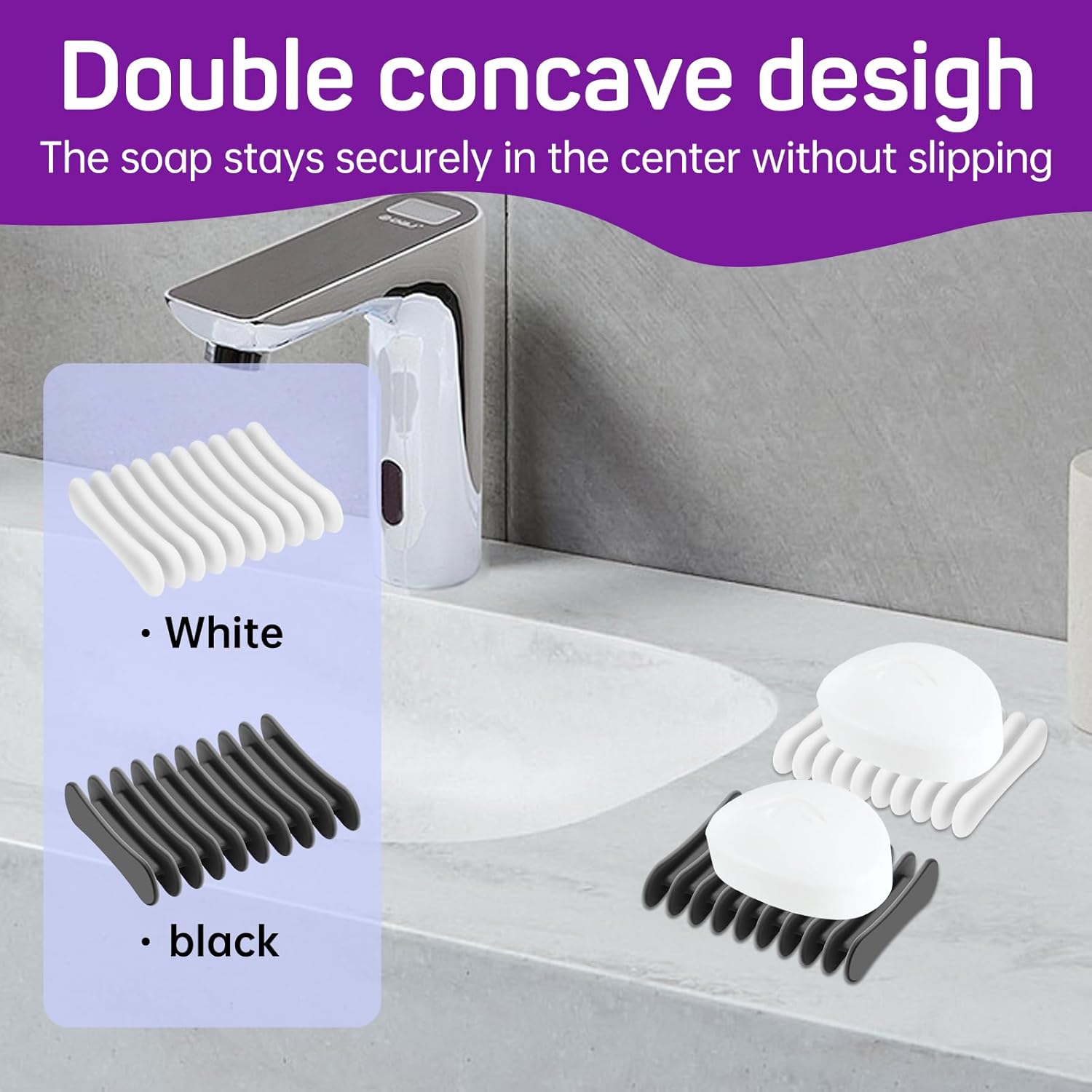Langierspur 2 Pcs Self Draining Silicone Soap Holder - Waterfall Design Black