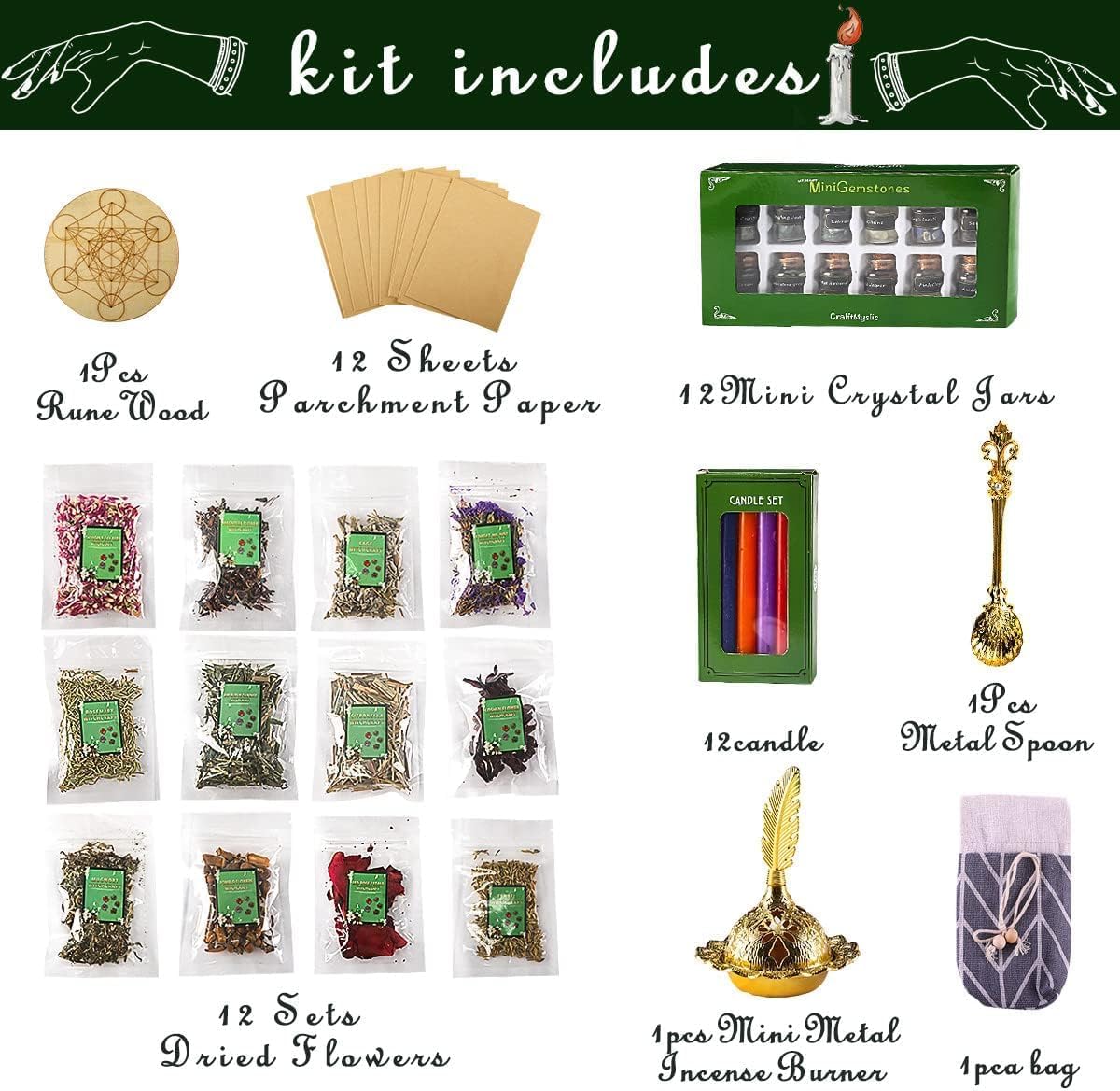 AOSEE Witchcraft Supplies Kit 52Pcs for Beginners
