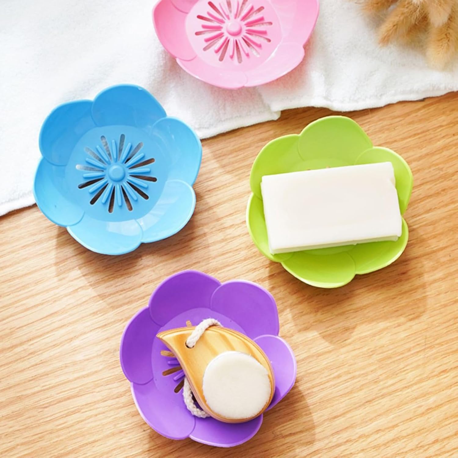 Qinlenyan Bathroom Soap Holder Double Layer Suction Cup Design Pink