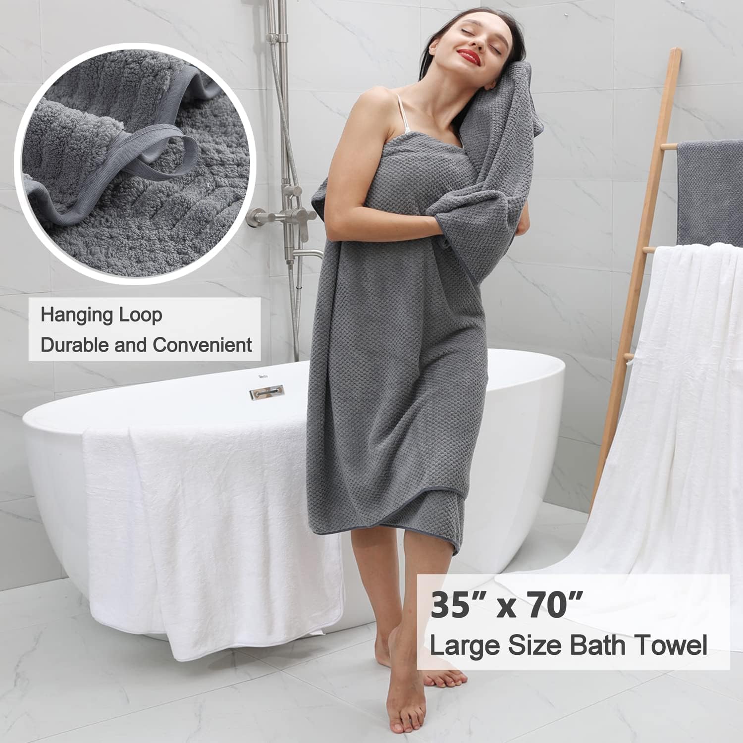 8 Piece Grey Family Bath Towel Set with Hanging Loops