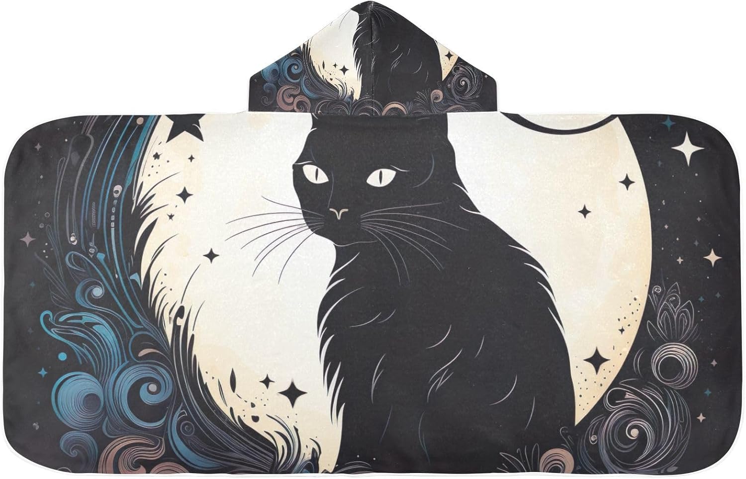 CHIFIGNO Cute Black Cat Toddler Bath Towel with Hood and Pocket 1