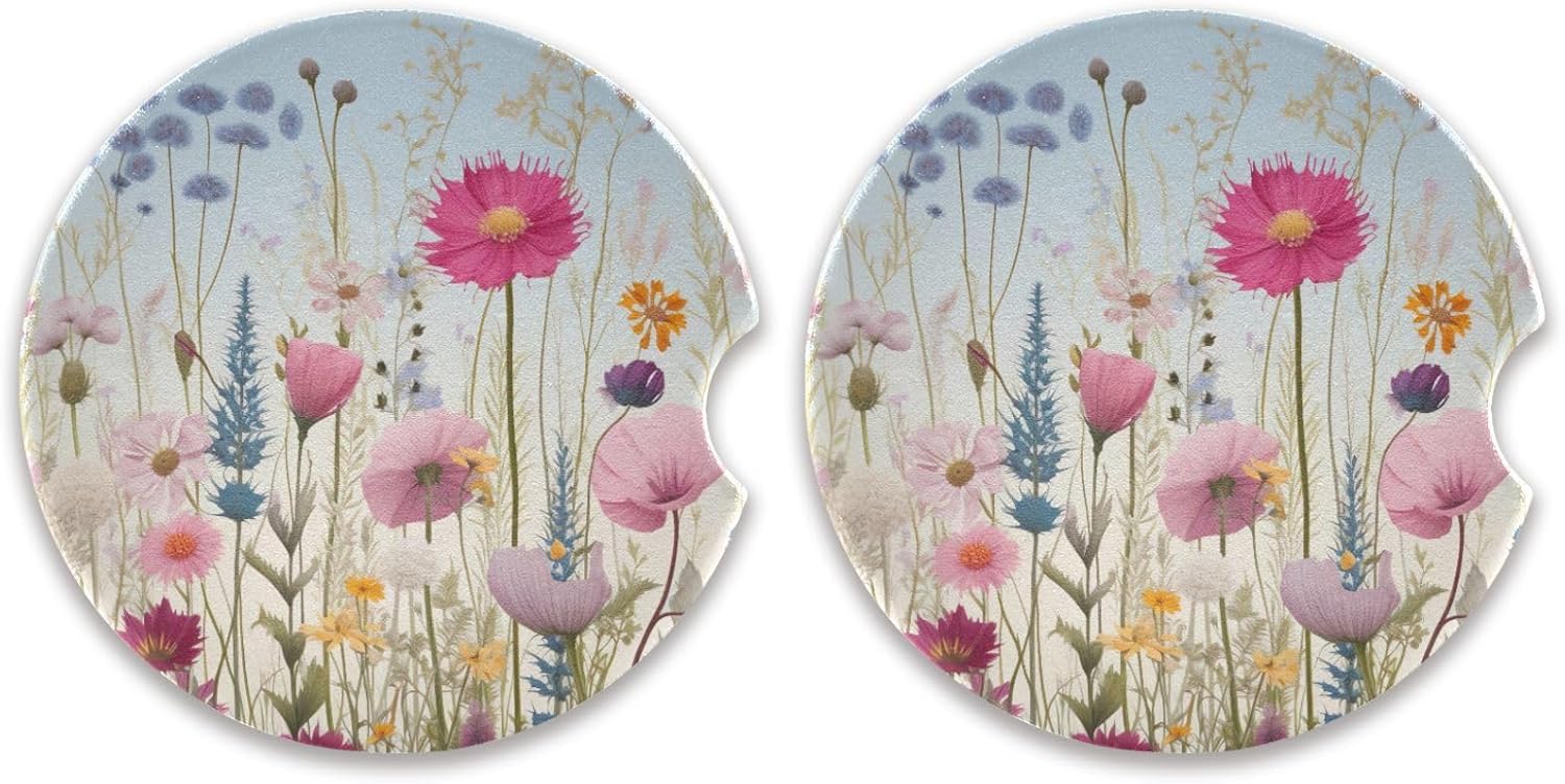 Takiito Wildflowers Car Cup Holder Coasters 2 Pack