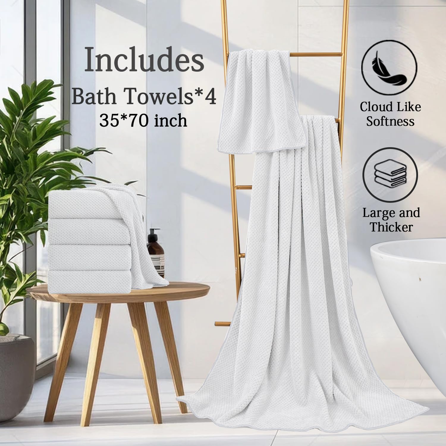 Hailea 4-Pack Extra Large Bath Towels Set 35x70 Inches