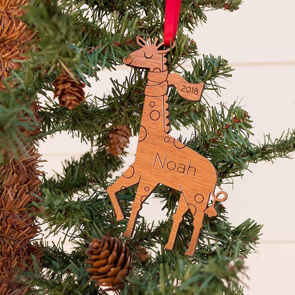 Personalized Babys First Christmas 2024 Giraffe Ornament Wood Handmade