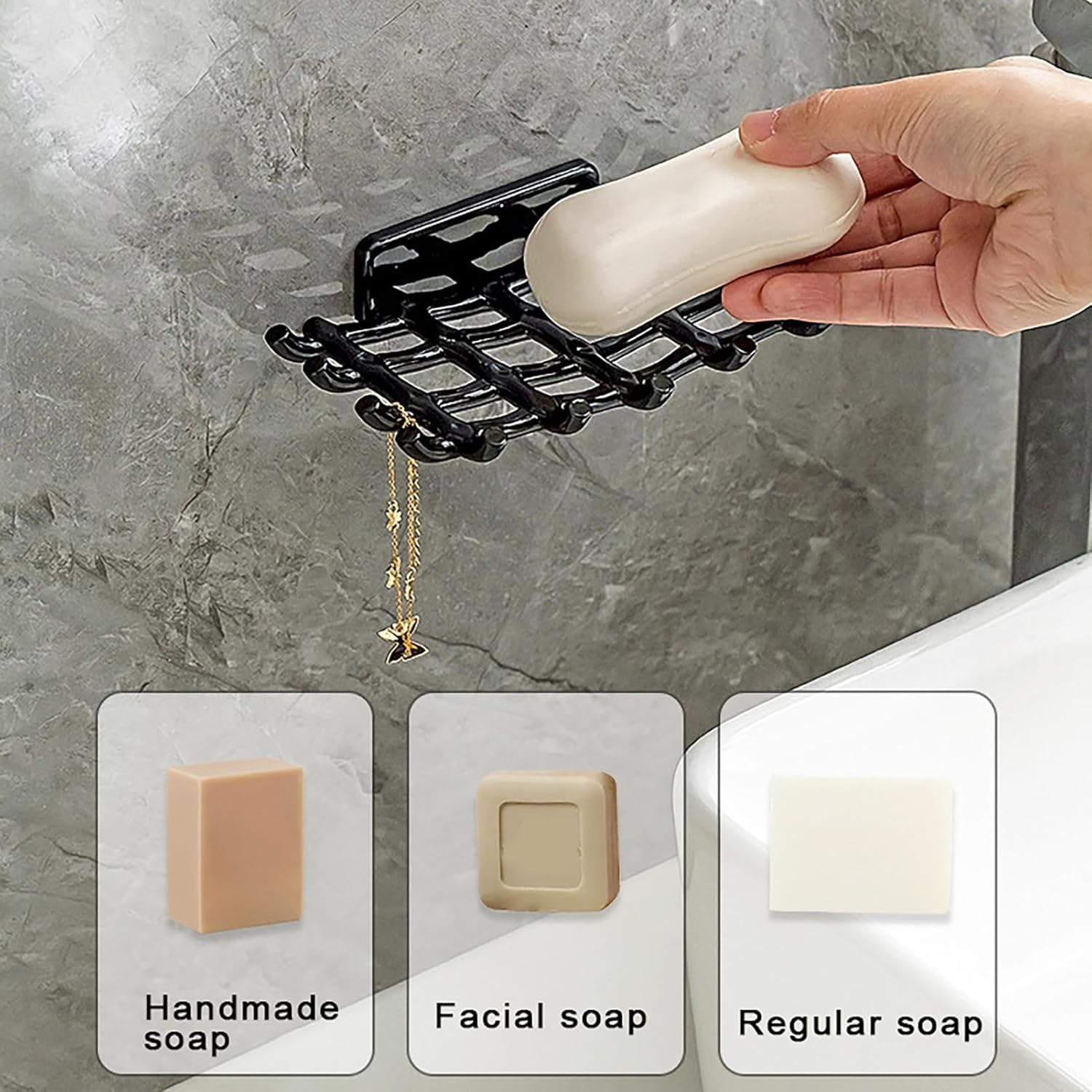 Loyliawa Soap Rack with Multi Hooks and Quick Drainage