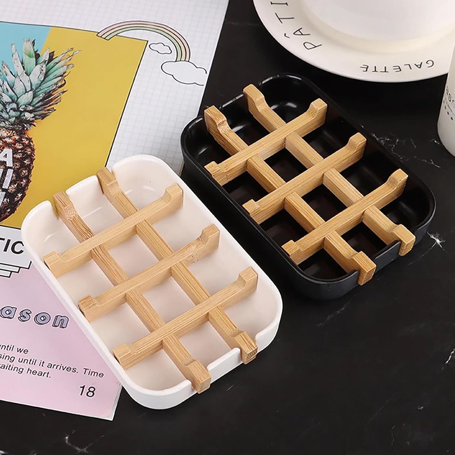 Portable Soap Dish with Wooden Holder and Drainage Tray