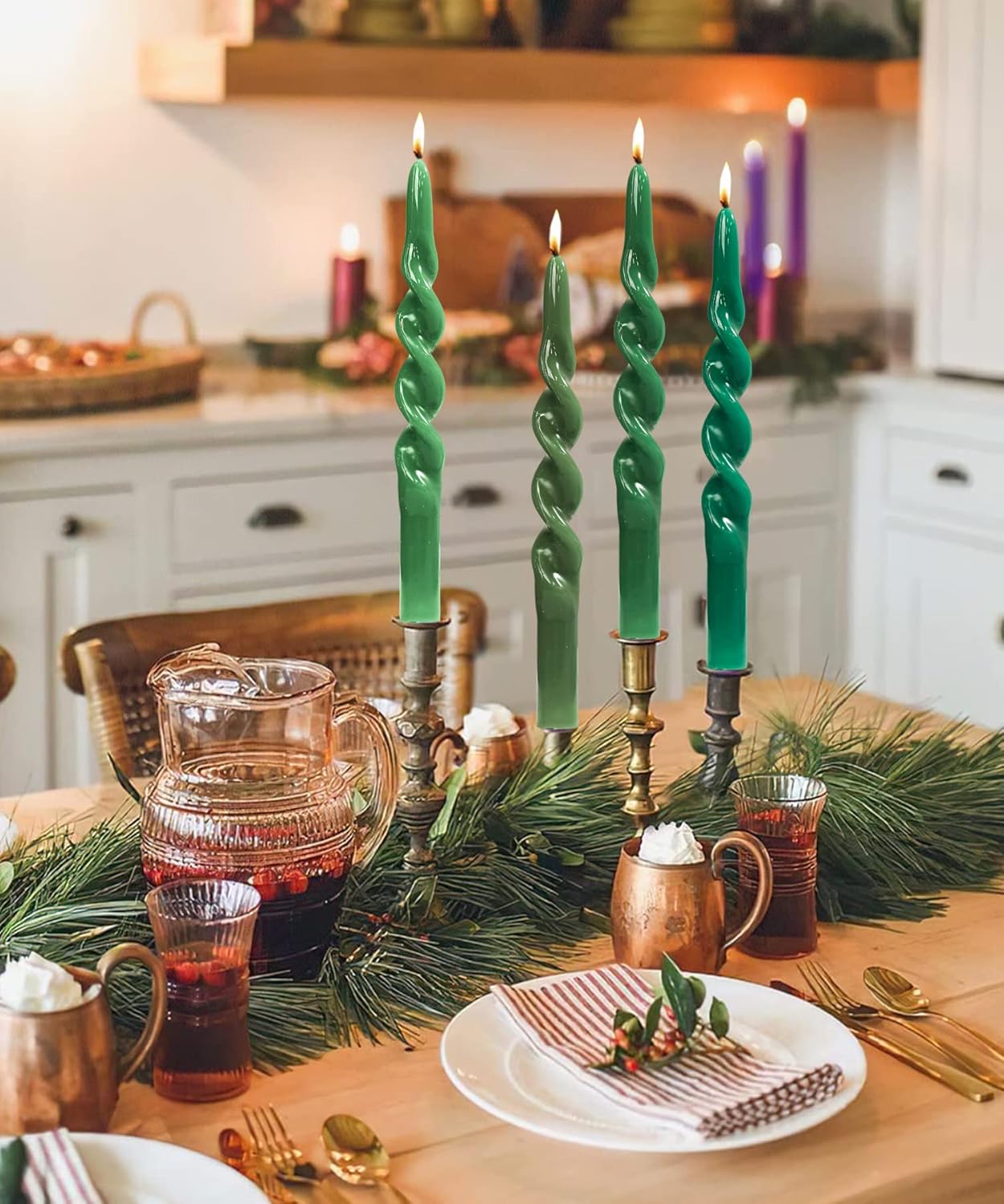 LPUSA Christmas Tree Taper Candles Hunter Green 105inch Set of 2