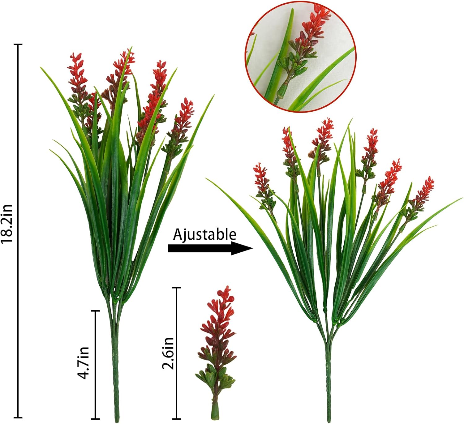 Agusbagli 24-Bundle Artificial Grass Fake Plants Red