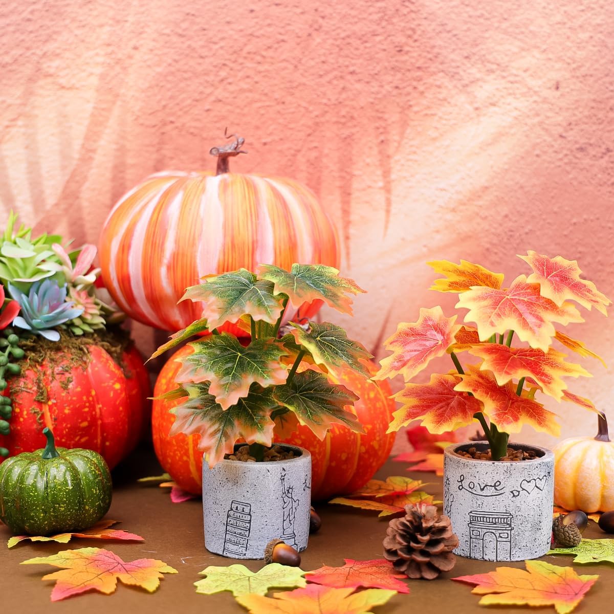 8 Inch Artificial Maple Leaves Potted Plant Decoration