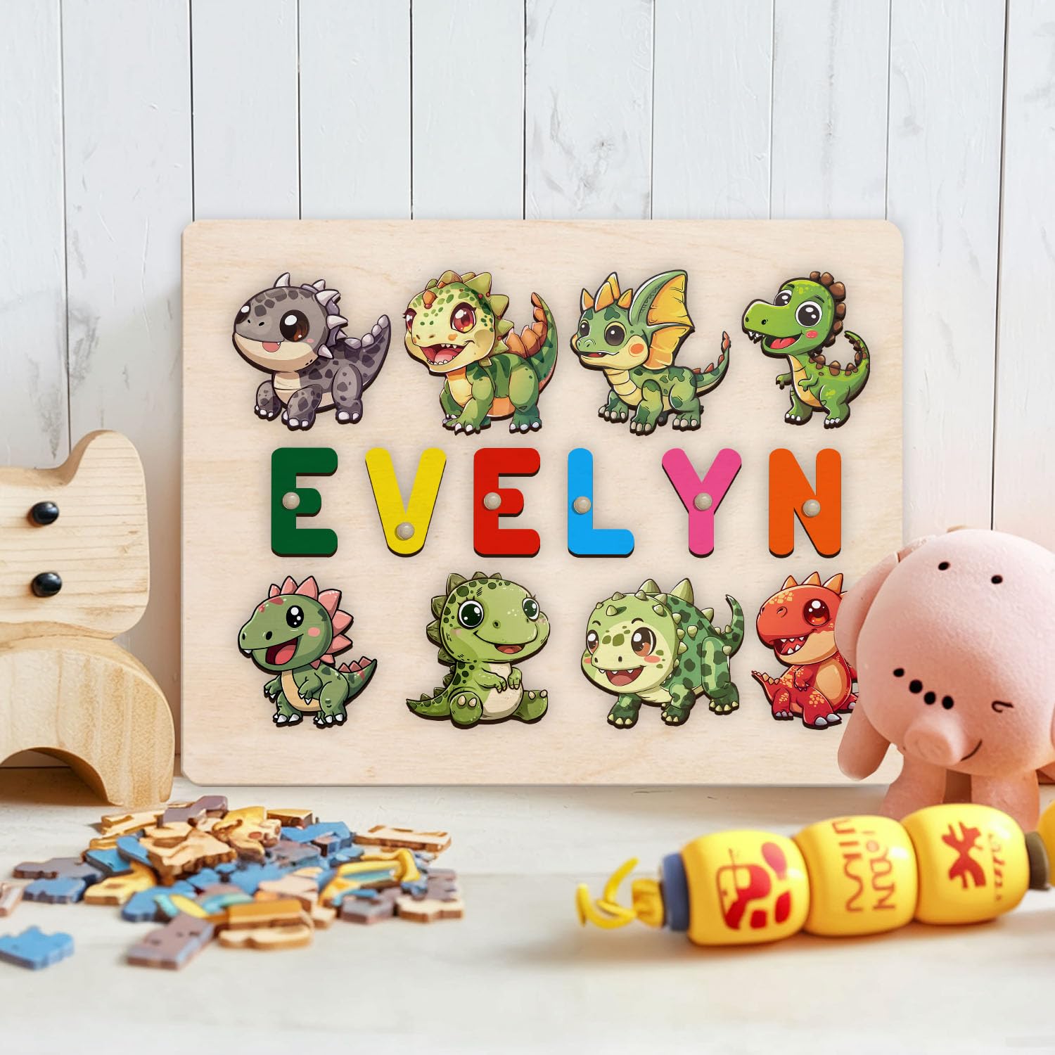 Personalized Wooden Dinosaur Puzzle Montessori Toy