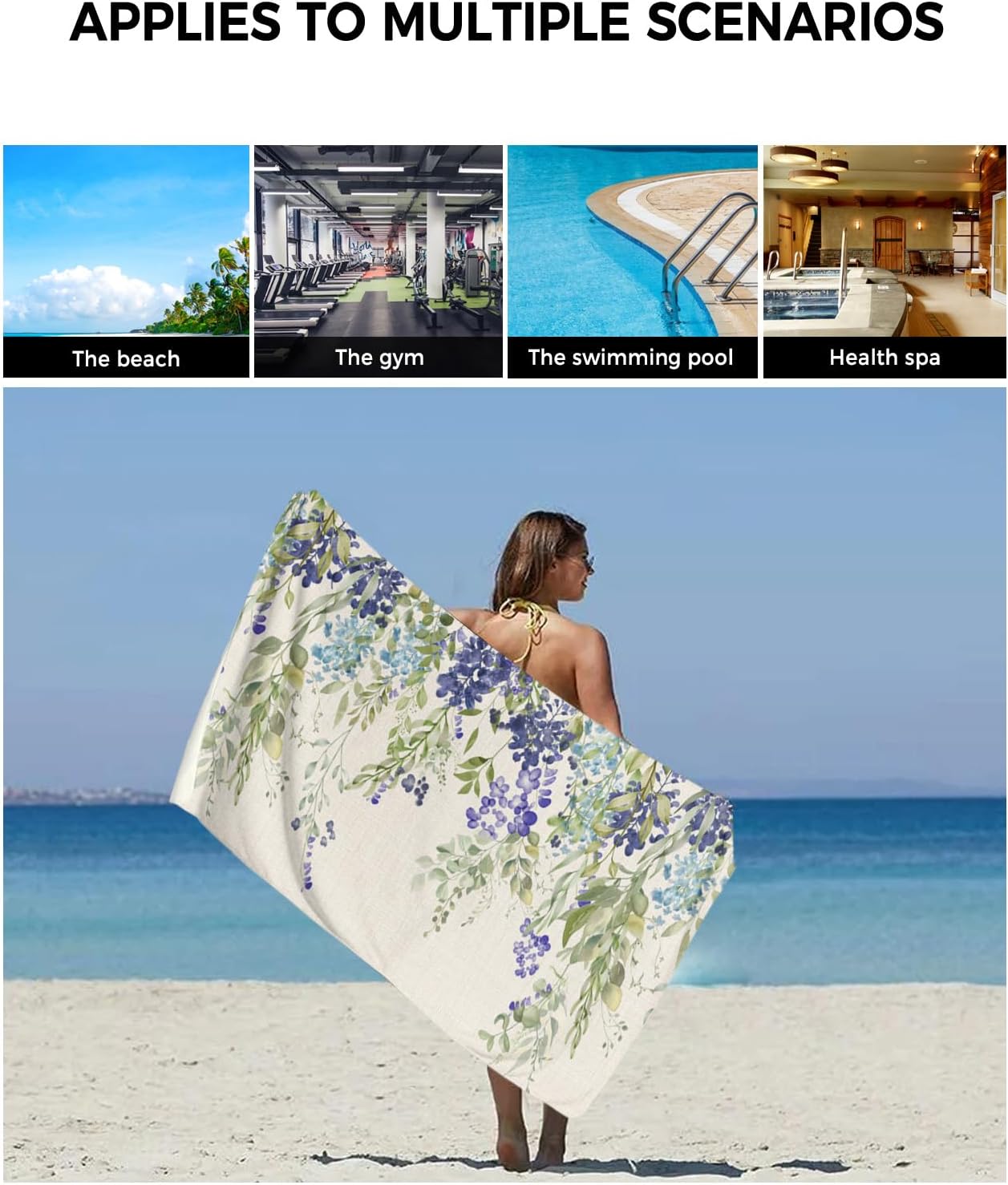 Smile Sunflower 3-Piece Bath Towel Set Wisteria Pattern Linen Texture