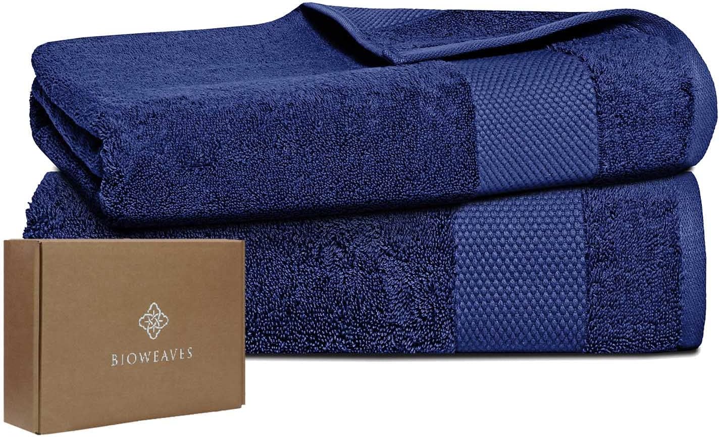 BIOWEAVES Organic Cotton Bath Towels - 700 GSM Pack of 2 Navy Blue