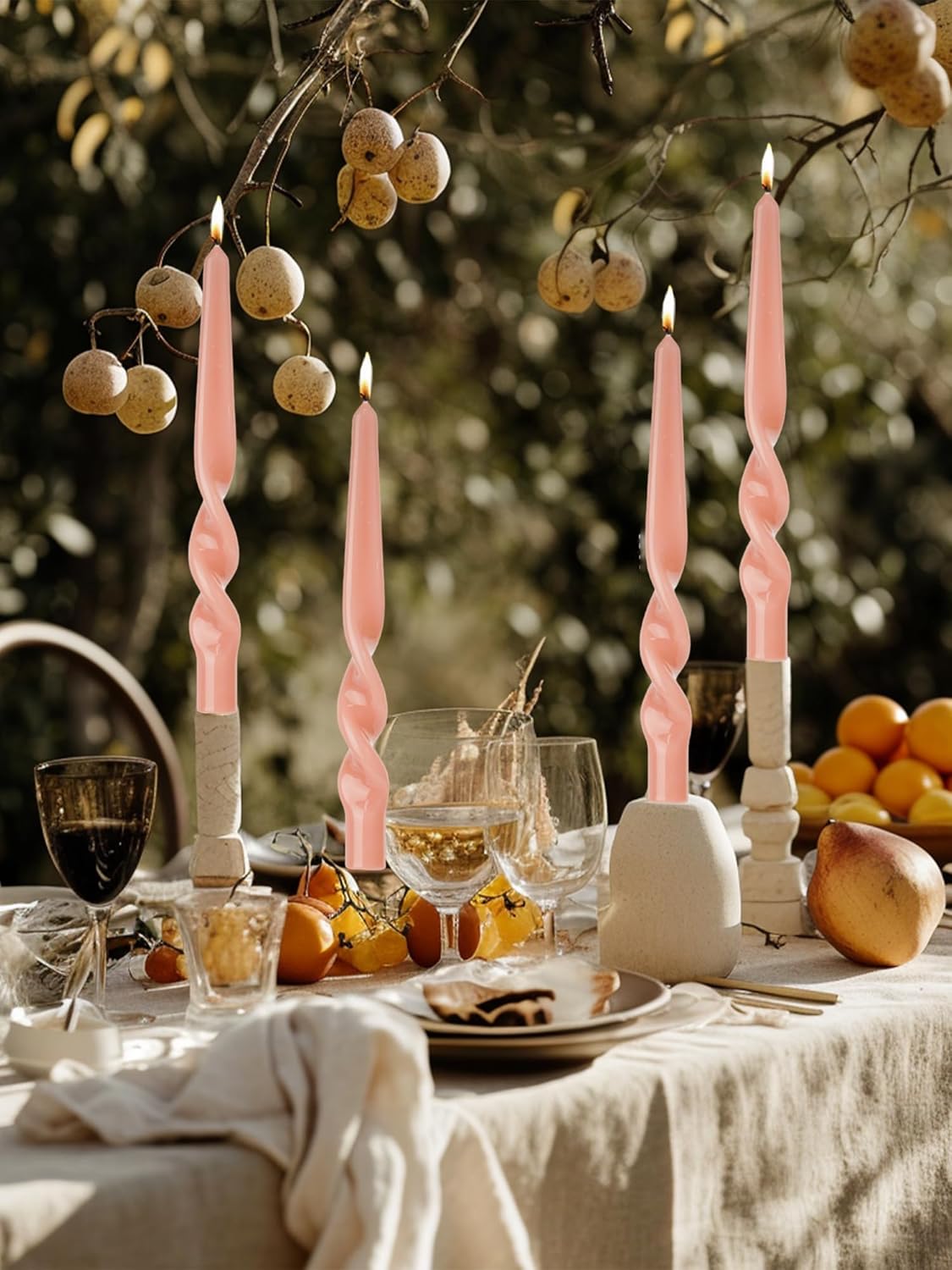 LPUSA Deep Blush Spiral Taper Candles 4pcs 75 Inch Dripless 1