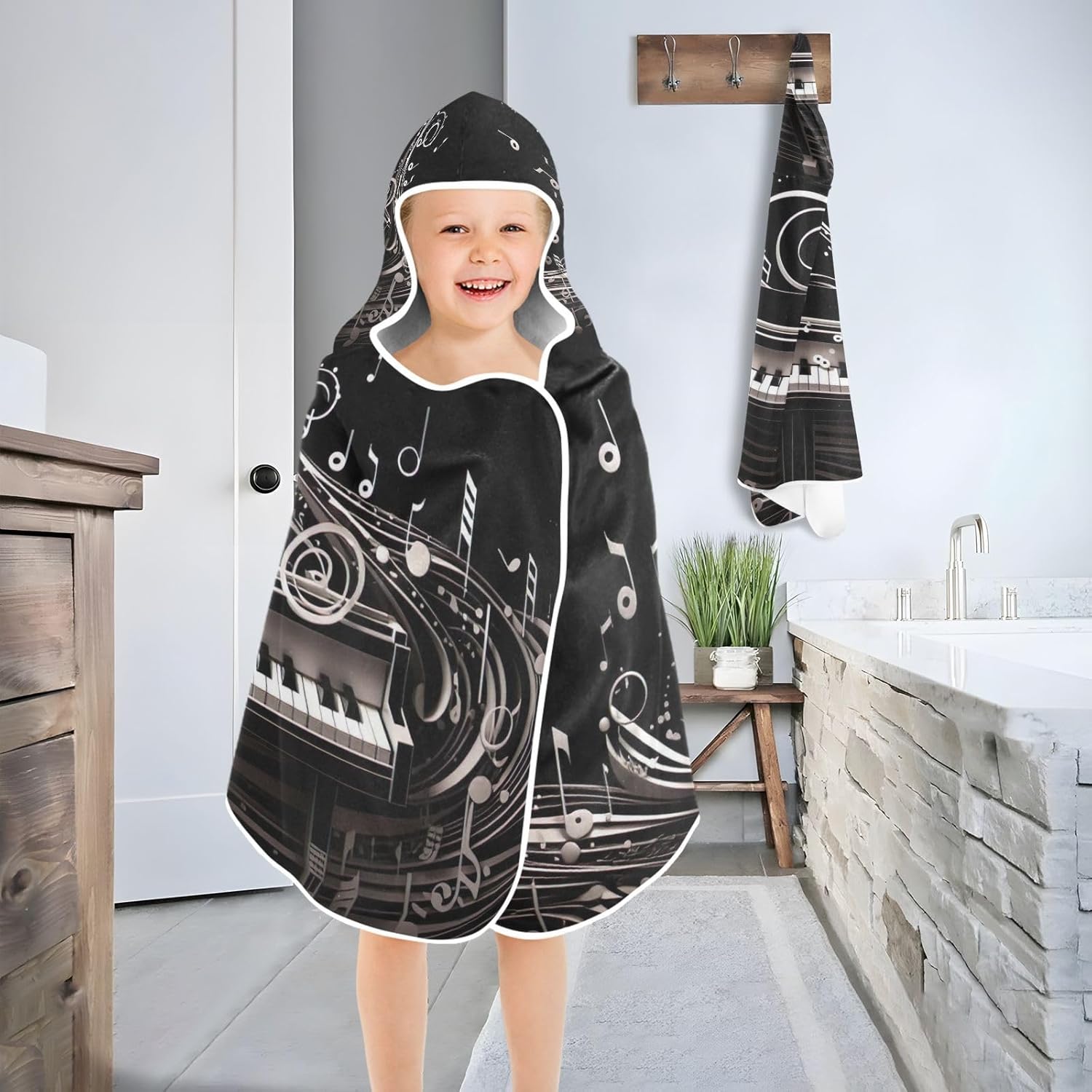 CHIFIGNO Personalized Musical Piano Notes Toddler Baby Bath Towel
