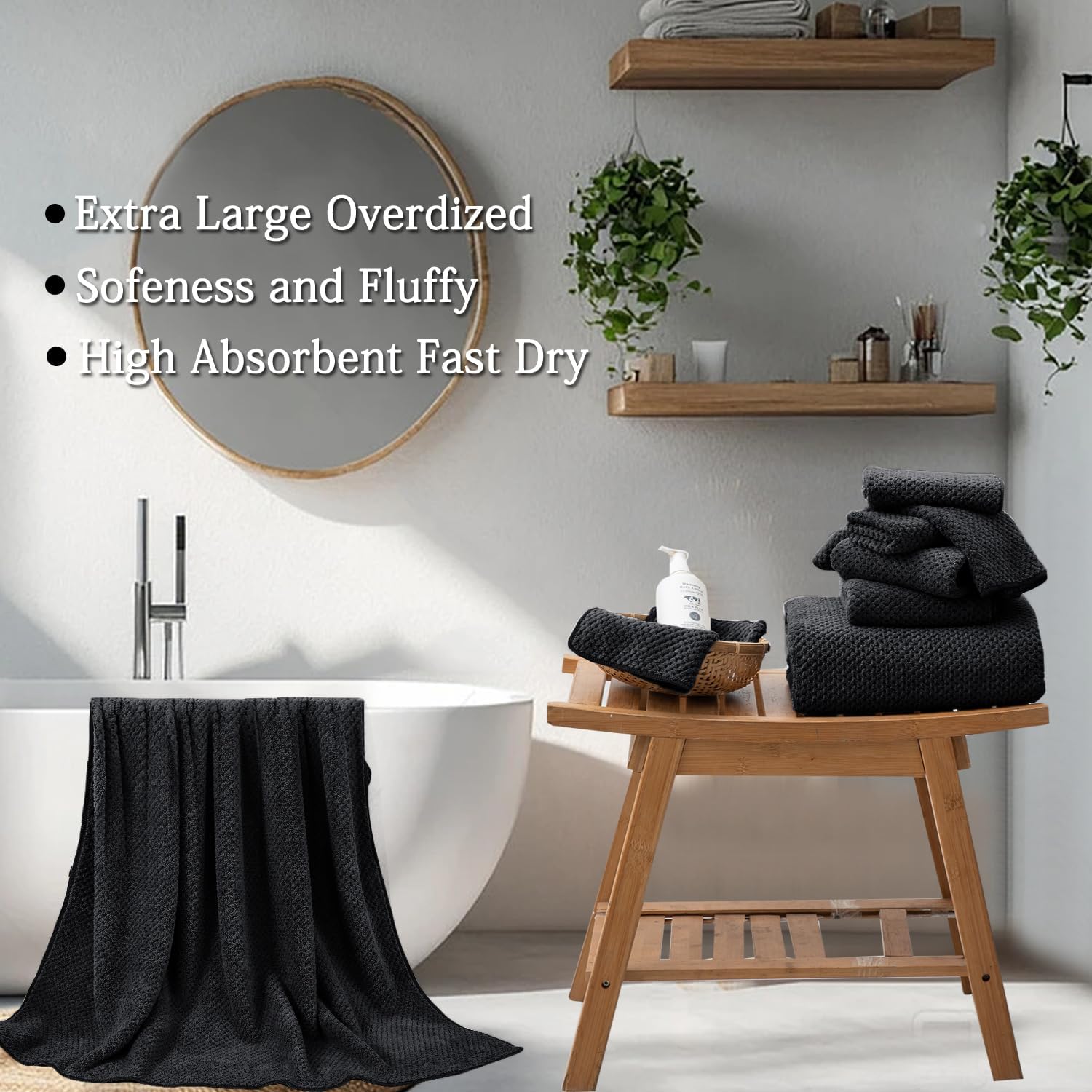 Hailea 4-Pack Black Bath Towels Set 35x70 Inches