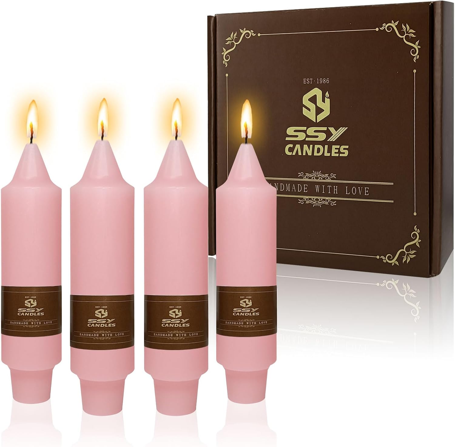 NJAO HOO Pink Taper Candle Set 4 Pack