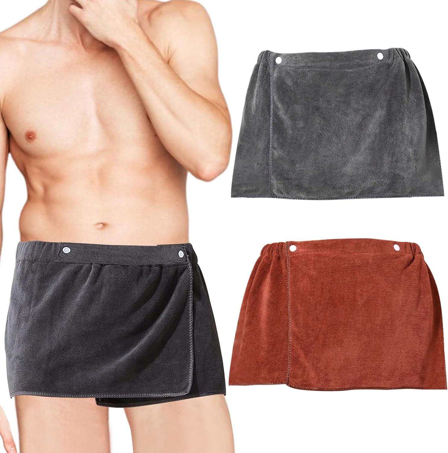YumSur Mens Bath Towel Wrap Short Pants 2PCS